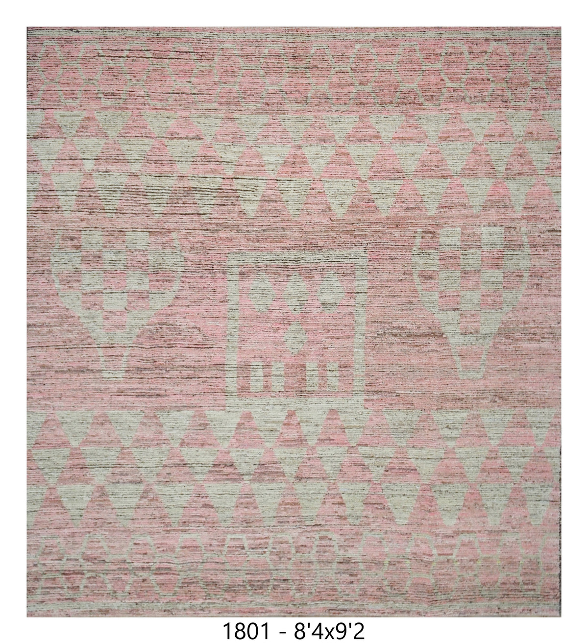 Moroccan Tribal Area Rug 8'4" x 9'2" | Blush Pink Ivory Geometric Pattern