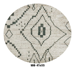 Round Moroccan Rug 4'7" x 5'3" |  Ivory Black Tribal Diamond Round Area Rug