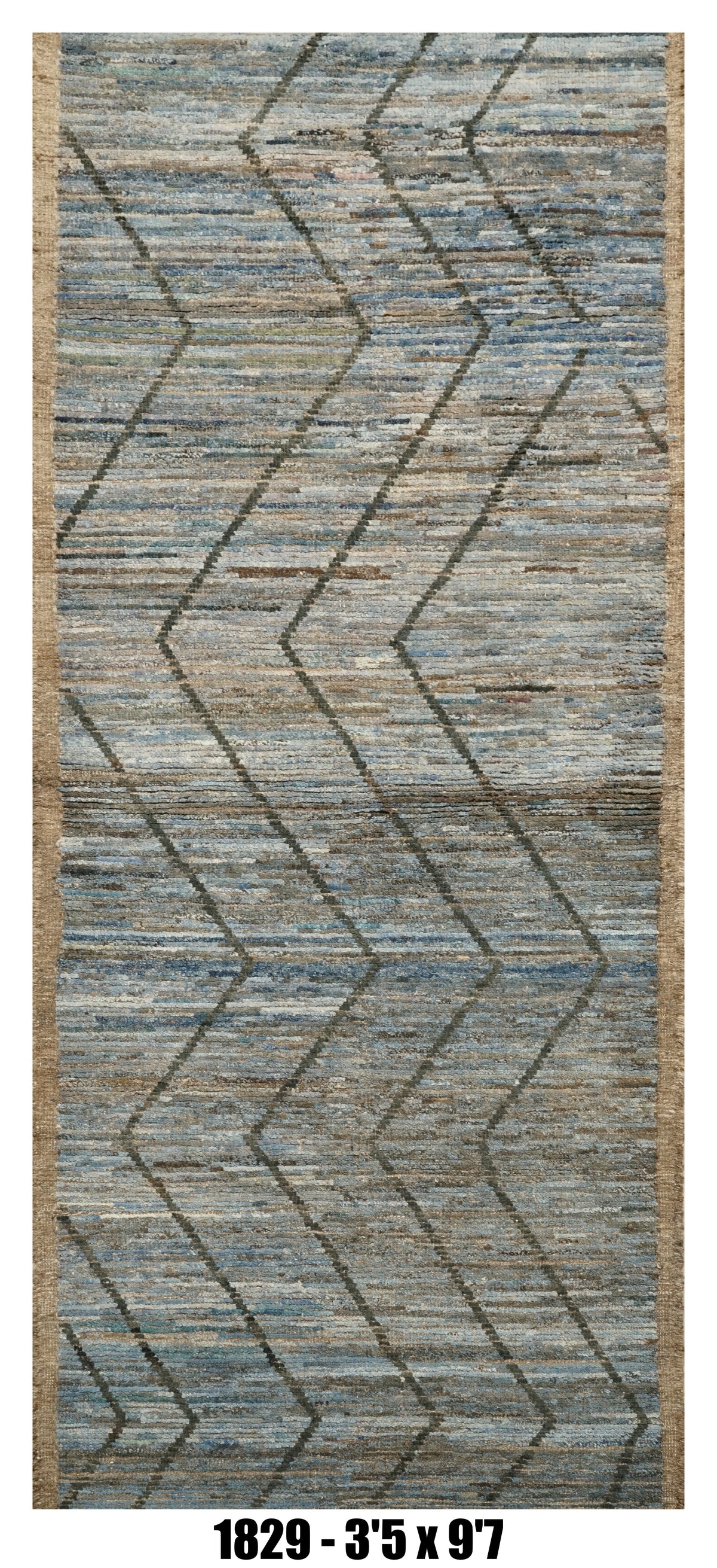 Moroccan Runner Rug 3'5" x 9'7"  |  Blue Gray Chevron Hallway Rug