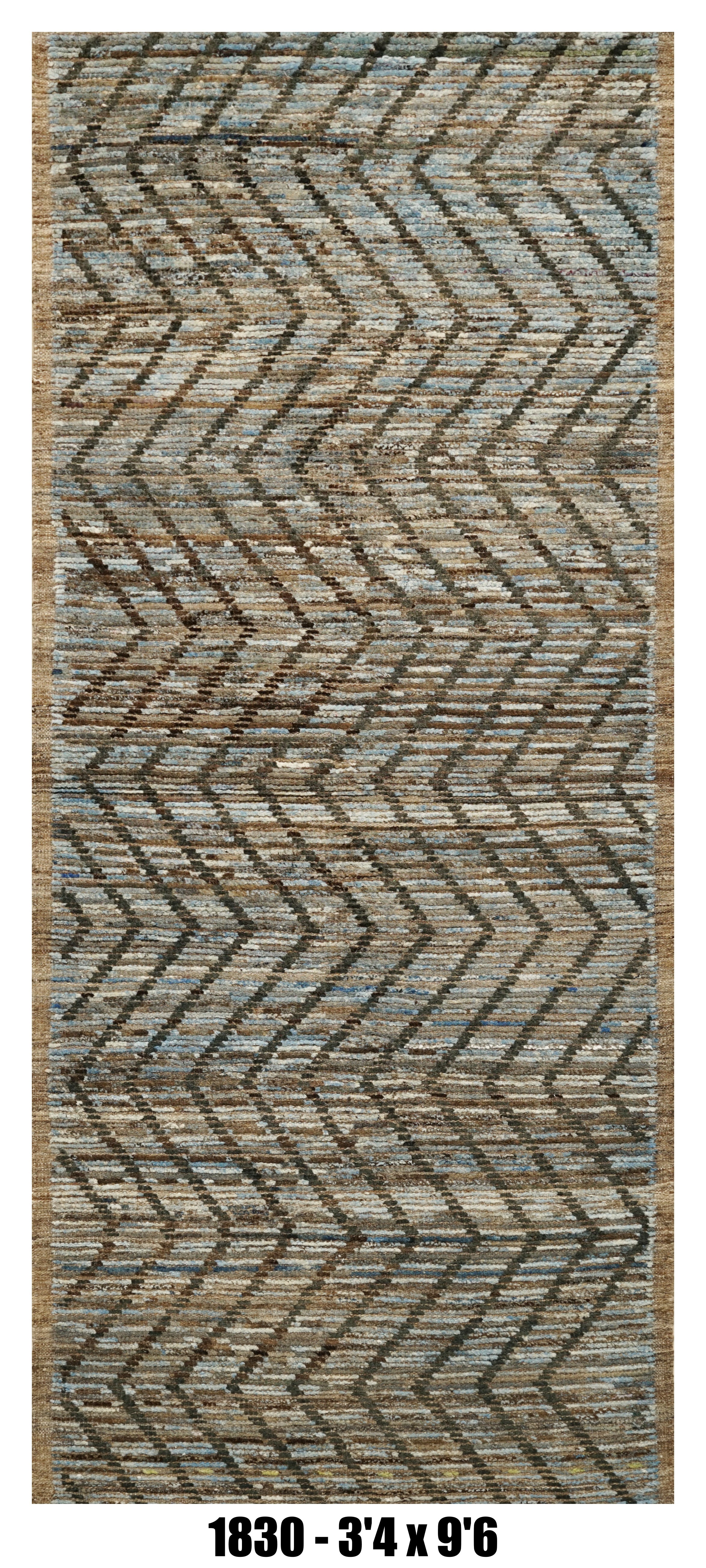 Moroccan Runner Rug 3'4" x 9'6" |  Blue Gray Chevron Hallway Rug
