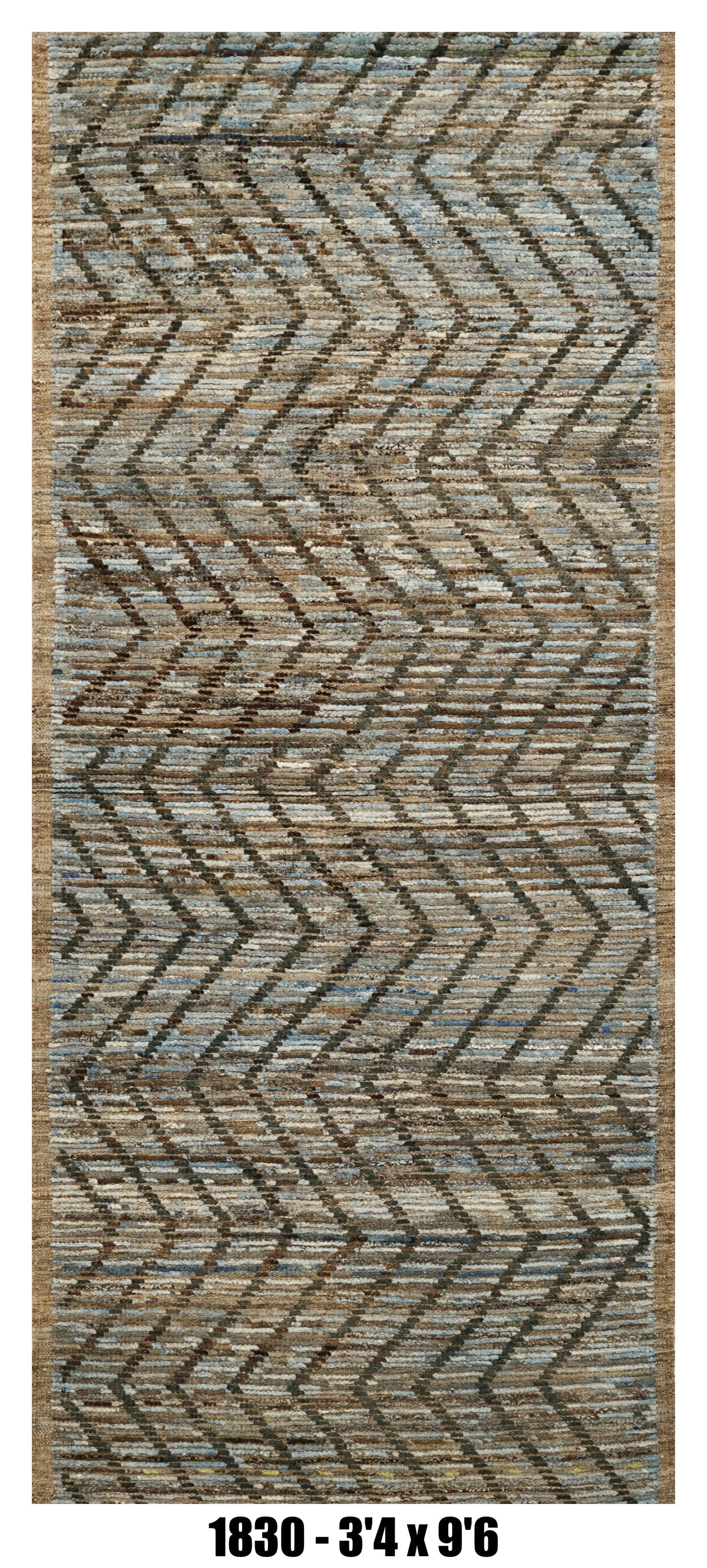 Moroccan Runner Rug 3'4" x 9'6" |  Blue Gray Chevron Hallway Rug
