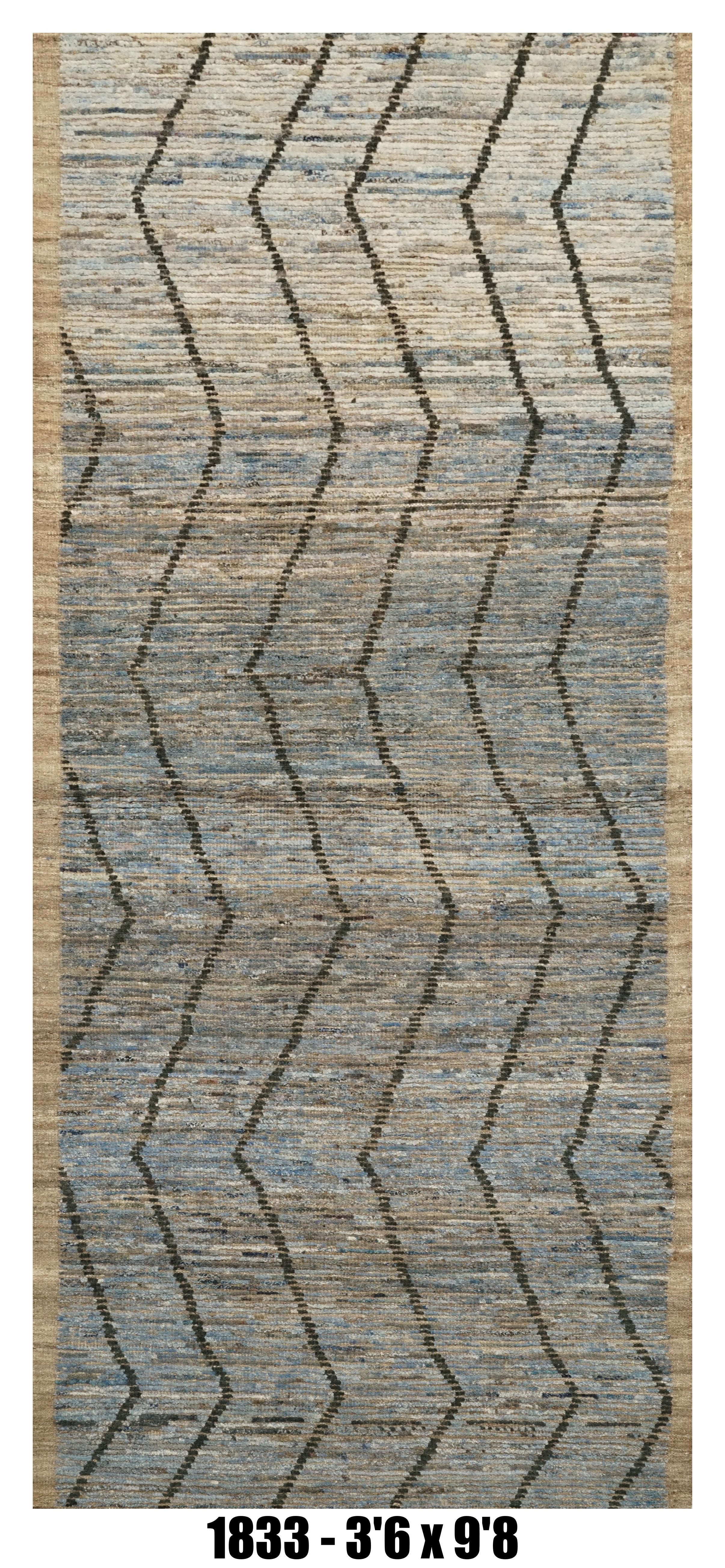 Moroccan Runner Rug 3'6" x 9'8" | Blue Gray Chevron Hallway Rug