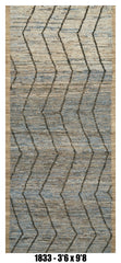 Moroccan Runner Rug 3'6" x 9'8" | Blue Gray Chevron Hallway Rug
