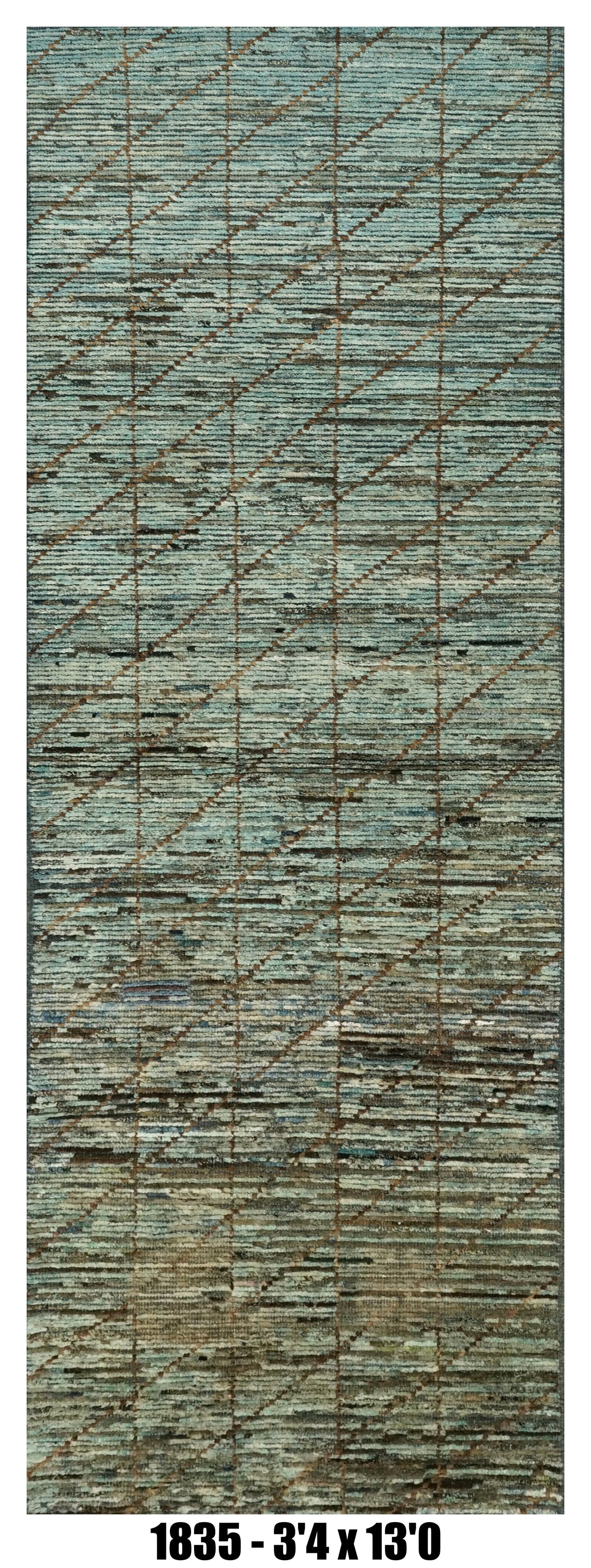 Moroccan Runner Rug 3'4" x 13'0" | Aqua Taupe Geometric Hallway Rug