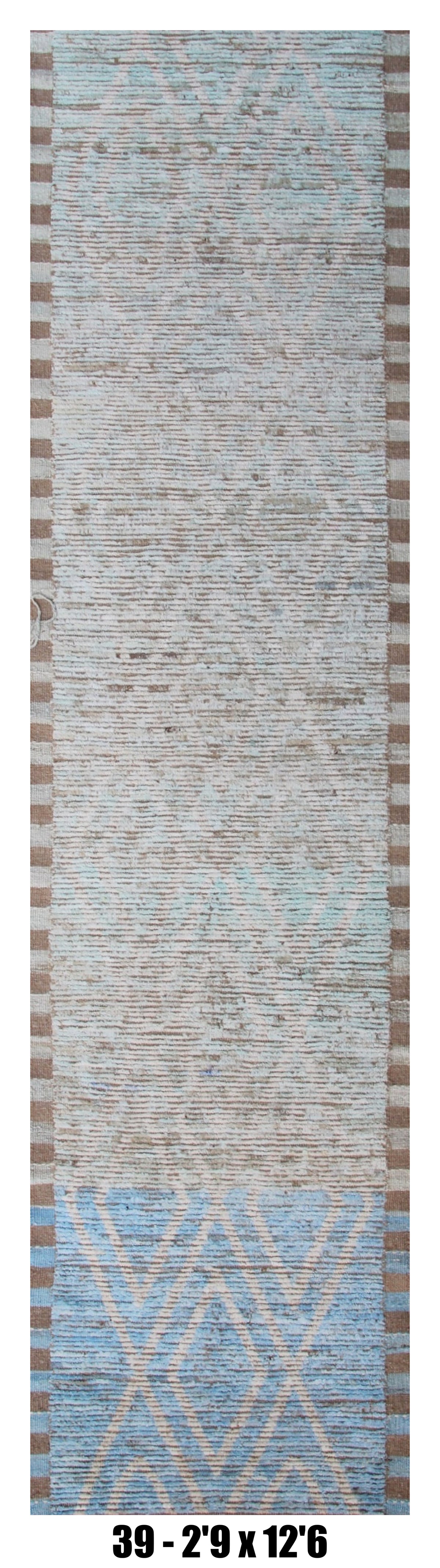 Moroccan Runner Rug 2'9" x 12'6"| Ivory Aqua Tribal Hallway Rug
