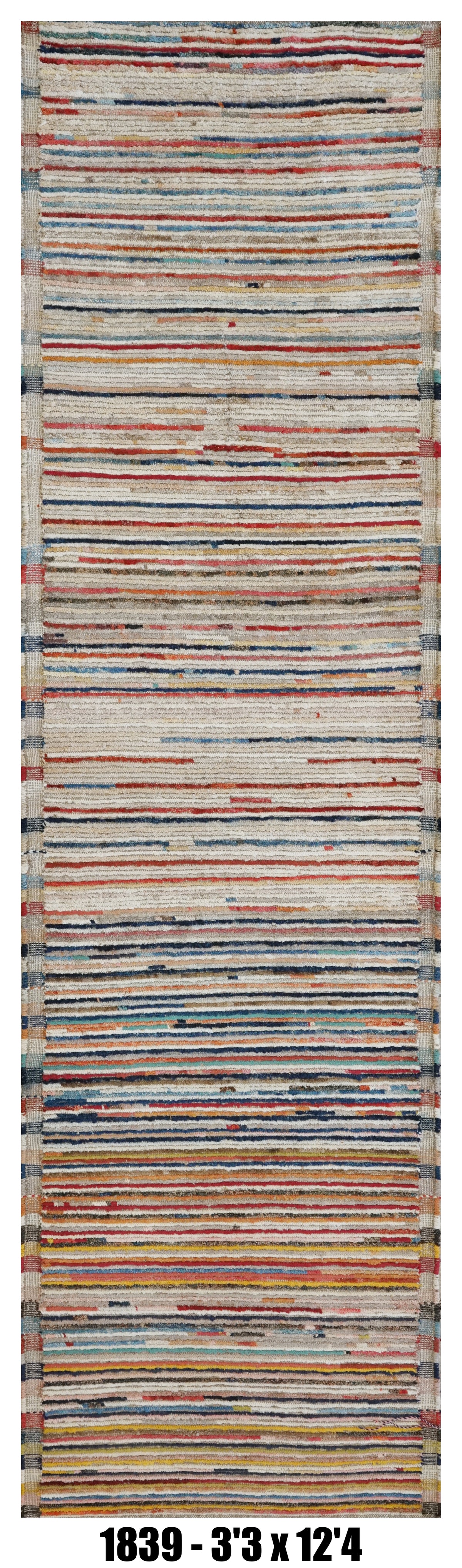 Moroccan Runner Rug 3'3" x 12'4" |  Multicolor Striped Hallway Rug