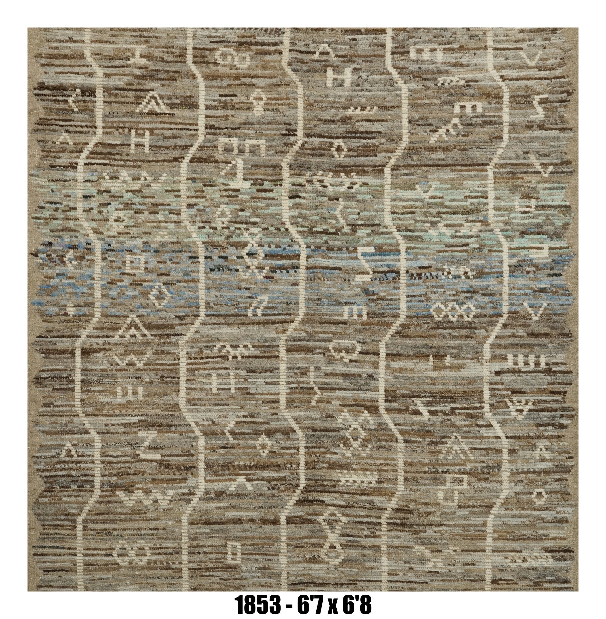 Moroccan Area Rug 6'7" x 6'8" |  Taupe Ivory Tribal Grid Accent Rug