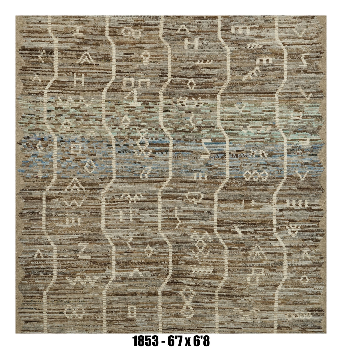 Moroccan Area Rug 6'7" x 6'8" |  Taupe Ivory Tribal Grid Accent Rug