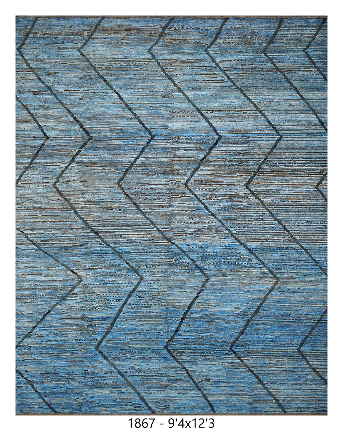 Moroccan Chevron Area Rug 9'4" x 12'3" |  Blue Gray Geometric Stripe Pattern