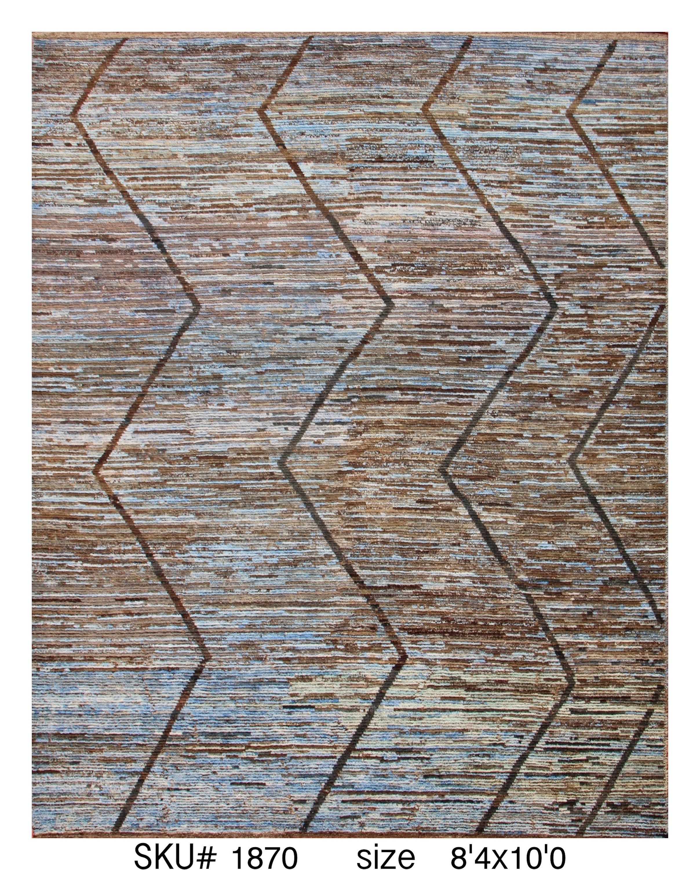 Moroccan Chevron Area Rug 8'4" x 10'0" |  Brown Blue Geometric Stripe Pattern