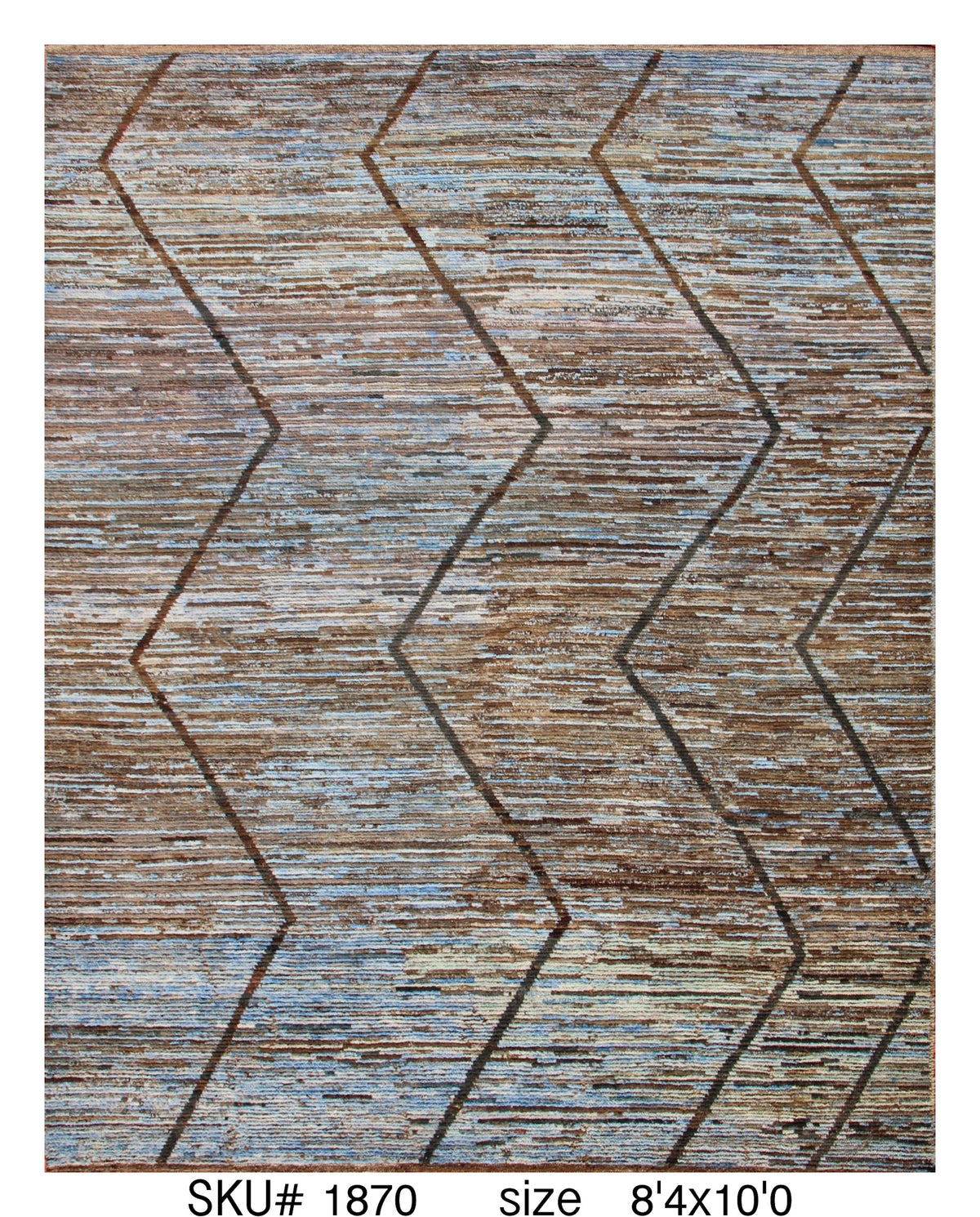 Moroccan Chevron Area Rug 8'4" x 10'0" |  Brown Blue Geometric Stripe Pattern
