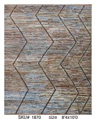 Moroccan Chevron Area Rug 8'4" x 10'0" |  Brown Blue Geometric Stripe Pattern
