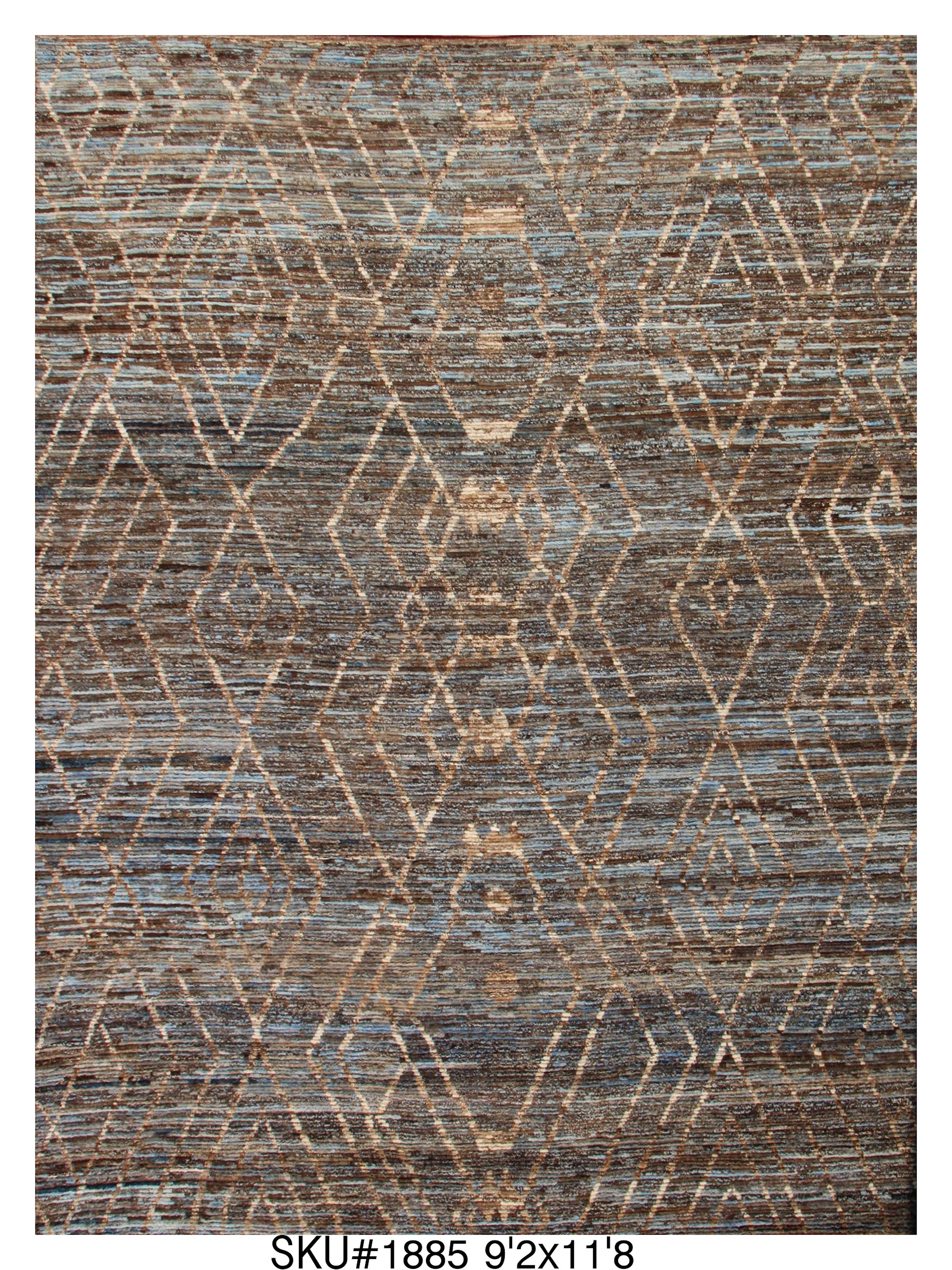 Moroccan Geometric Area Rug 9'2" x 11'8" |  Blue Brown Diamond Lattice Pattern