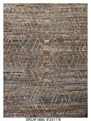 Moroccan Geometric Area Rug 9'2" x 11'8" |  Blue Brown Diamond Lattice Pattern