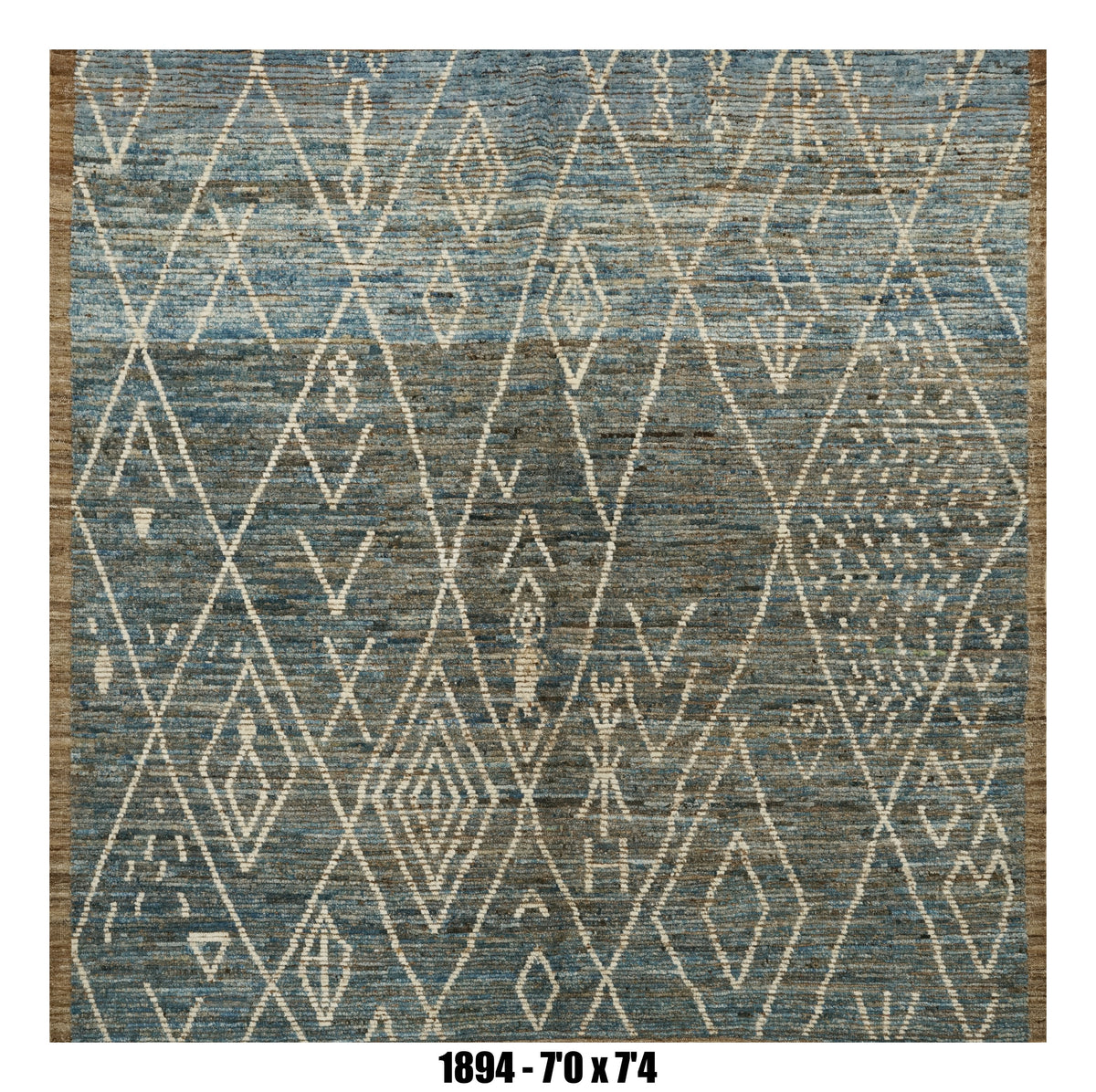 Moroccan Area Rug 7'0" x 7'4" |  Blue Ivory Tribal Diamond Living Room Rug