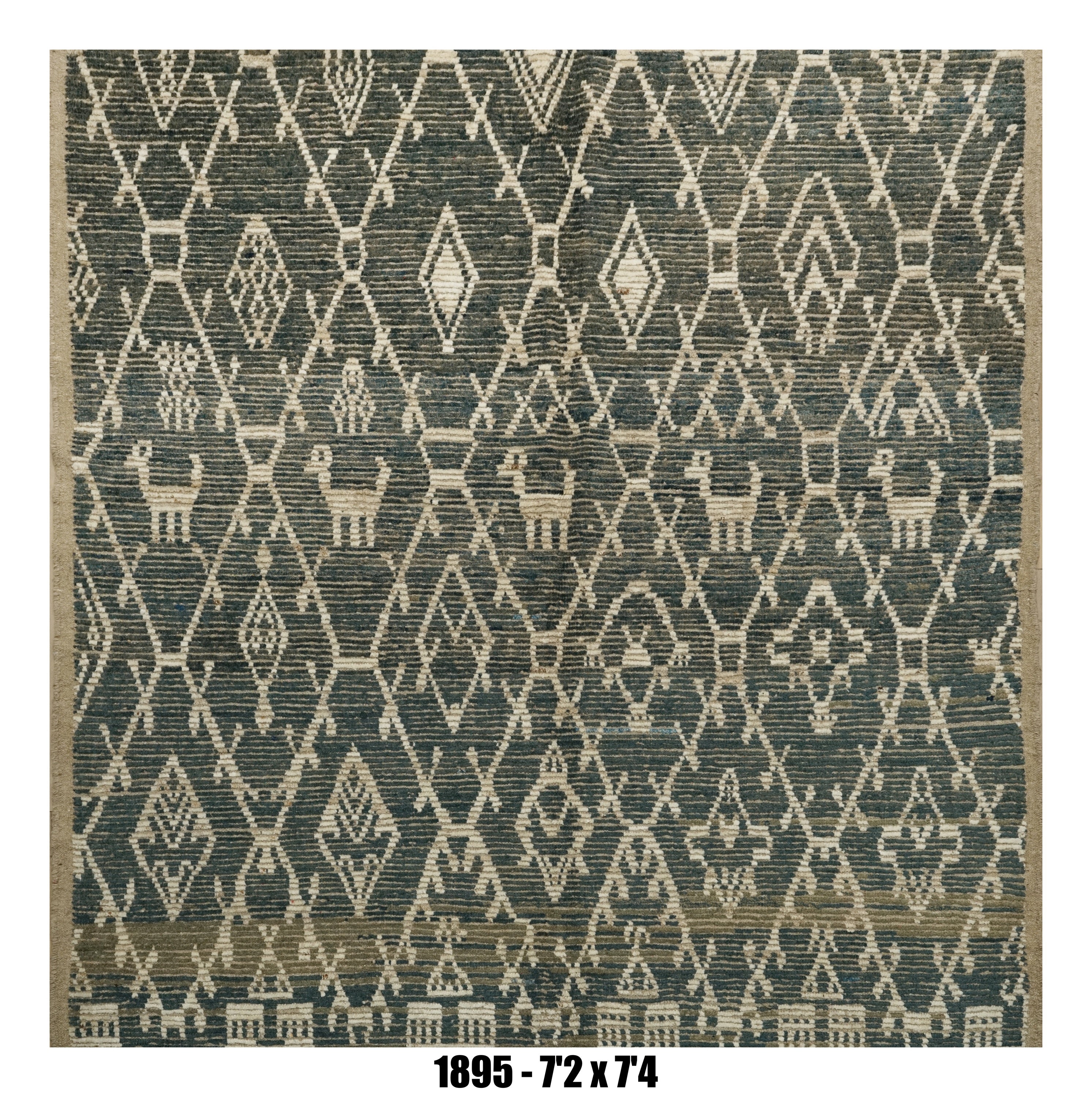 Moroccan Area Rug 7'2" x 7'4" | Green Ivory Tribal Lattice Living Room Rug