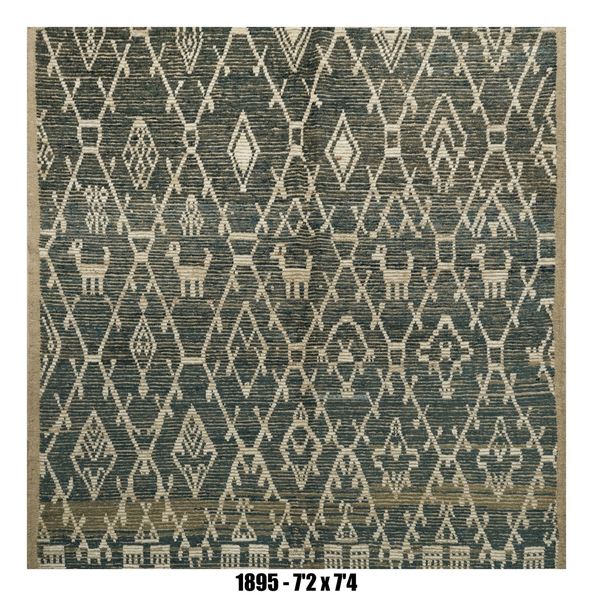 Moroccan Area Rug 7'2" x 7'4" | Green Ivory Tribal Lattice Living Room Rug