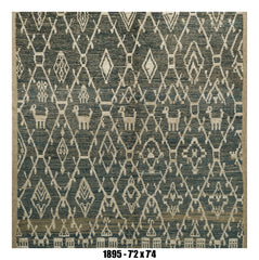 Moroccan Area Rug 7'2" x 7'4" | Green Ivory Tribal Lattice Living Room Rug