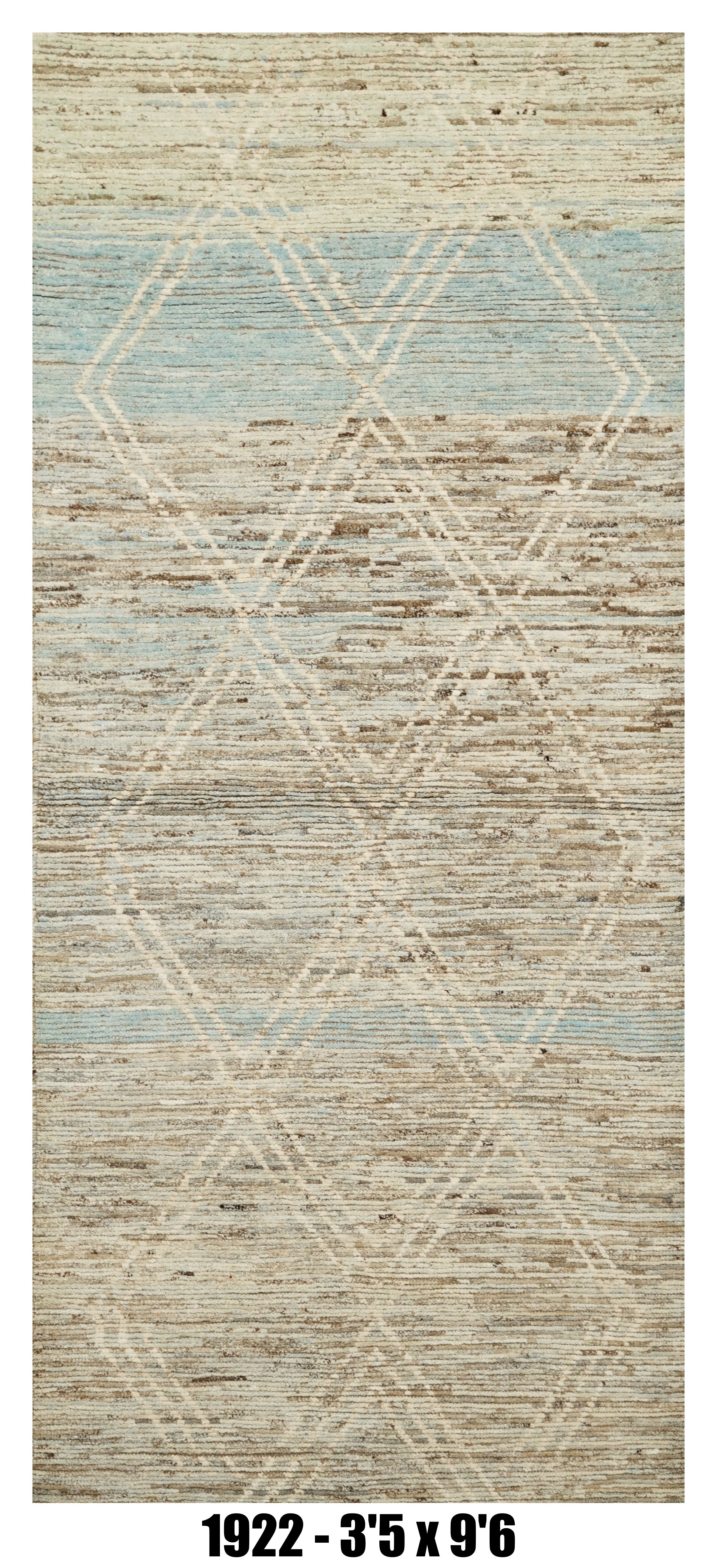 Moroccan Runner Rug 3'5" x 9'6" |  Ivory Aqua Geometric Hallway Rug