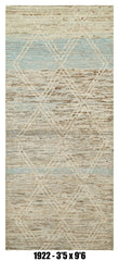 Moroccan Runner Rug 3'5" x 9'6" |  Ivory Aqua Geometric Hallway Rug