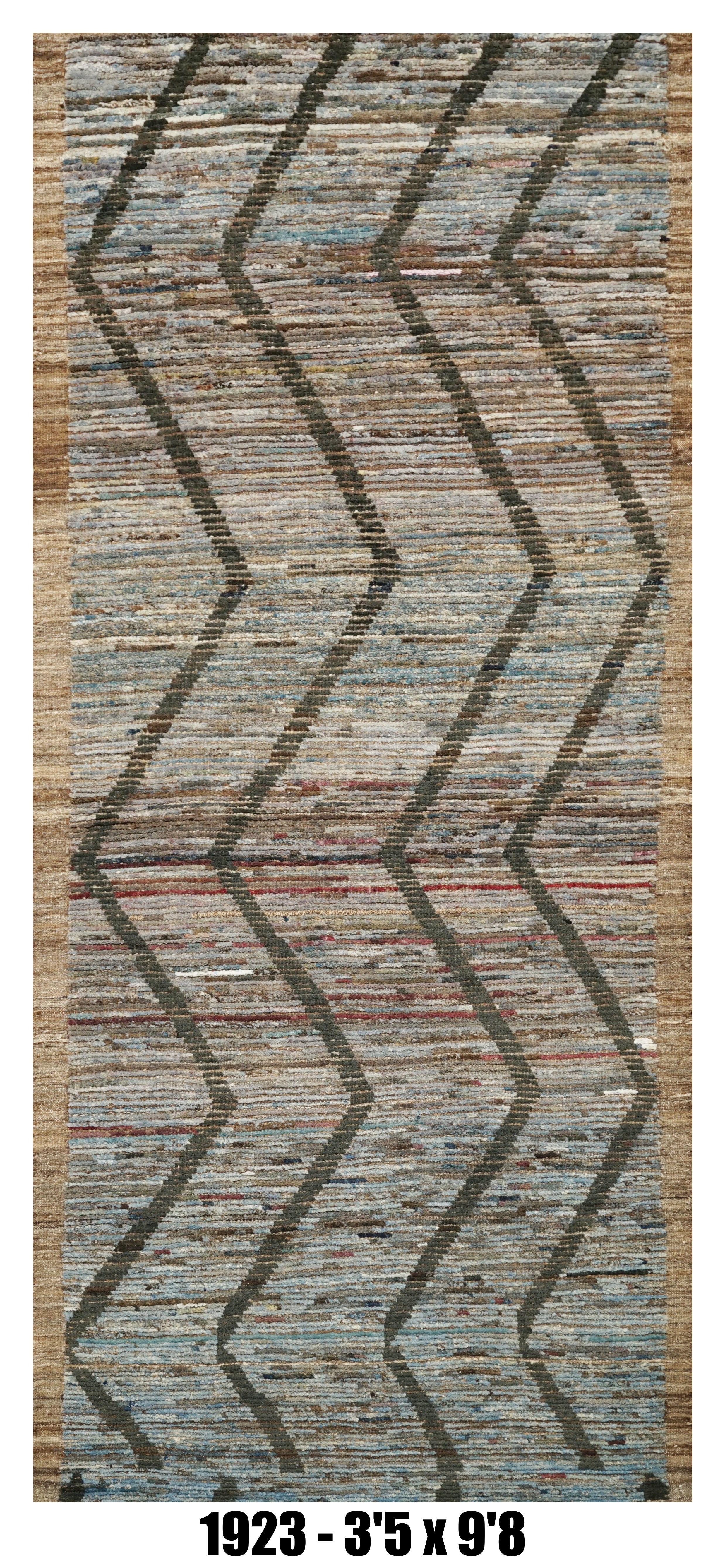 Moroccan Runner Rug 3'5" x 9'8" | Blue Gray Chevron Hallway Rug