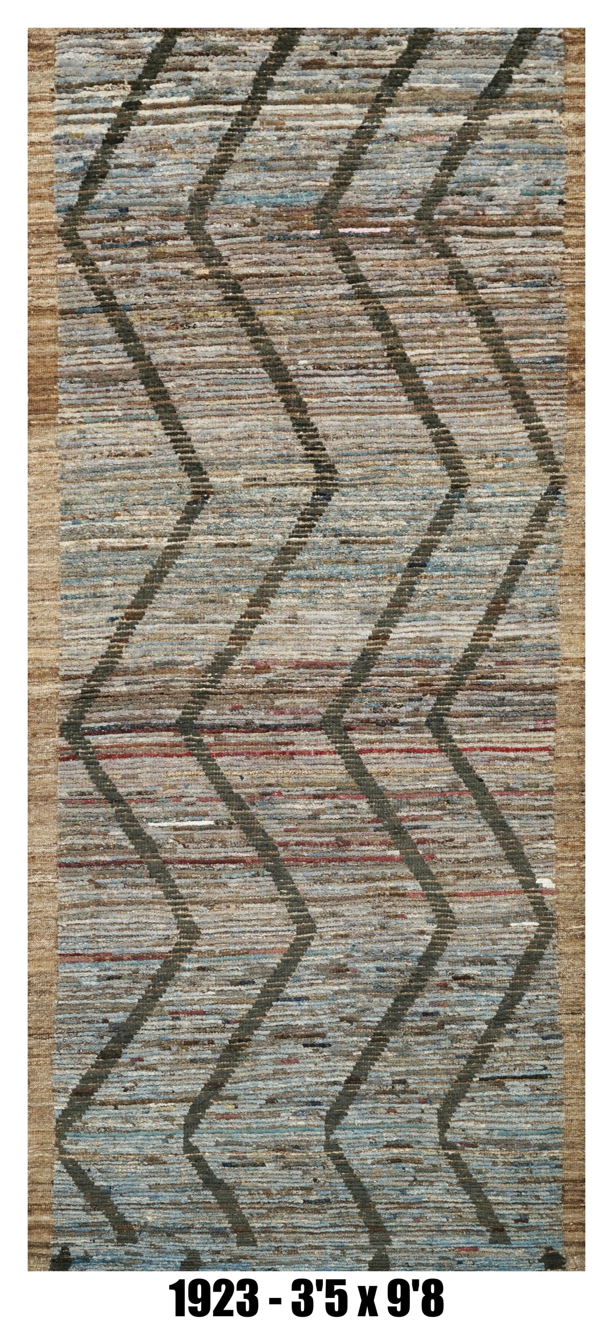 Moroccan Runner Rug 3'5" x 9'8" | Blue Gray Chevron Hallway Rug