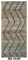 Moroccan Runner Rug 3'5" x 9'8" | Blue Gray Chevron Hallway Rug