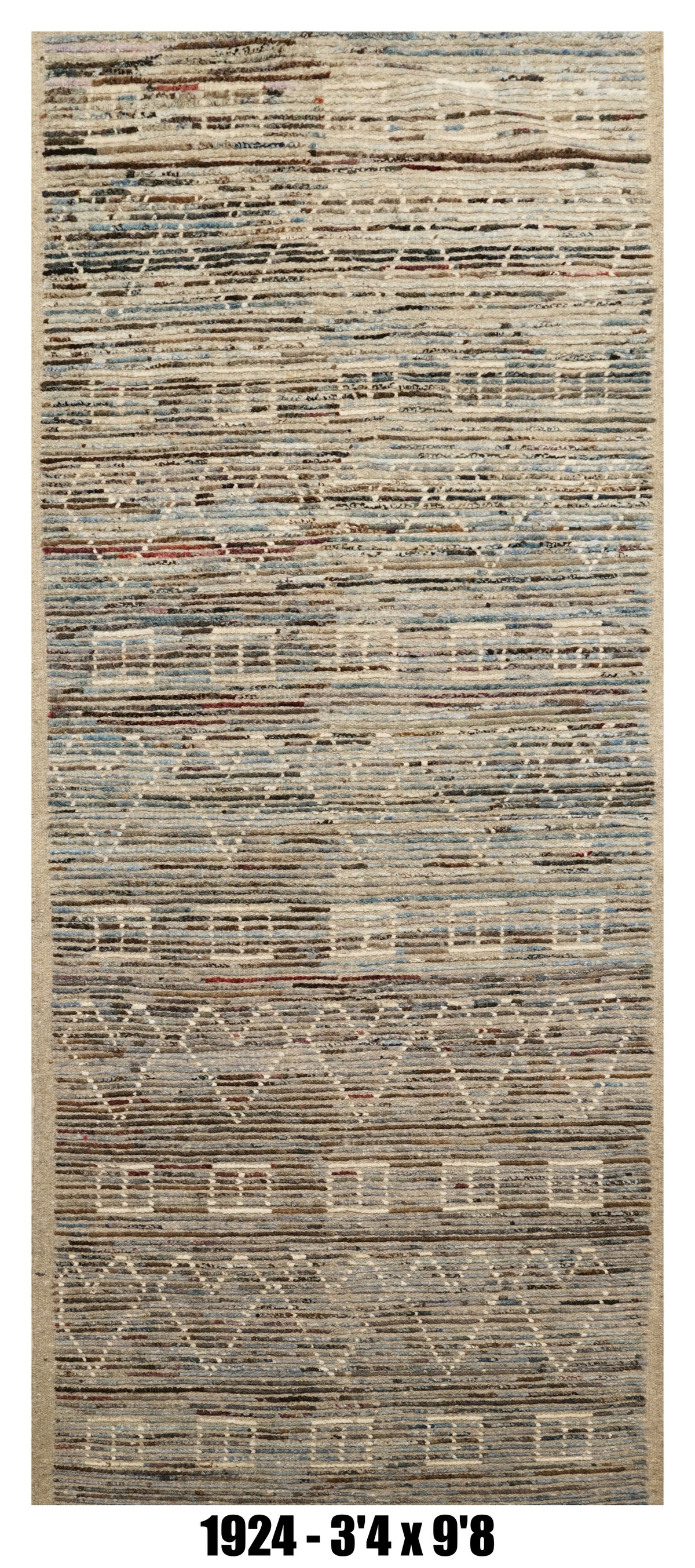 Moroccan Runner Rug 3'4" x 9'8" |  Neutral Tribal Geometric Hallway Rug