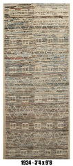 Moroccan Runner Rug 3'4" x 9'8" |  Neutral Tribal Geometric Hallway Rug