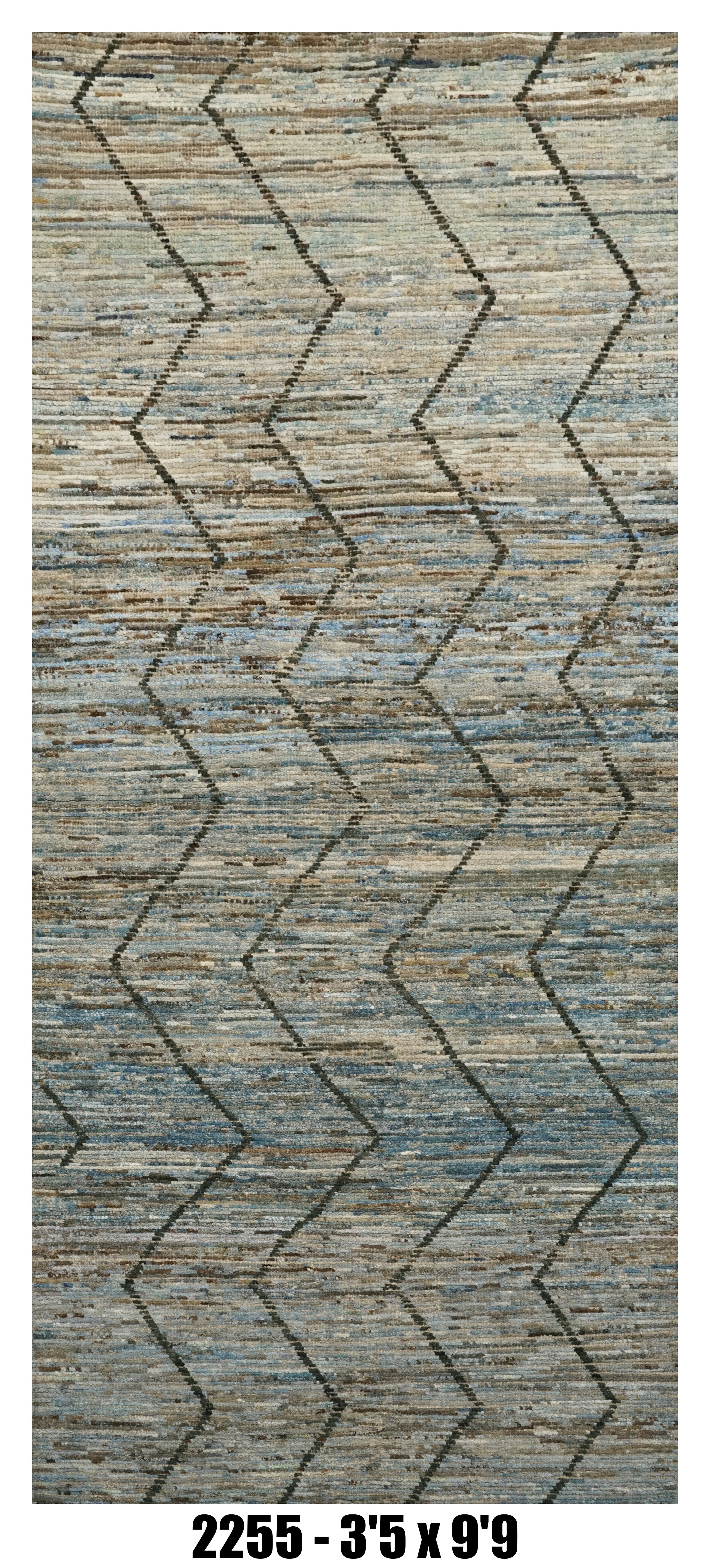 Moroccan Runner Rug 3'5" x 9'9"  |   Blue Gray Chevron Hallway Rug