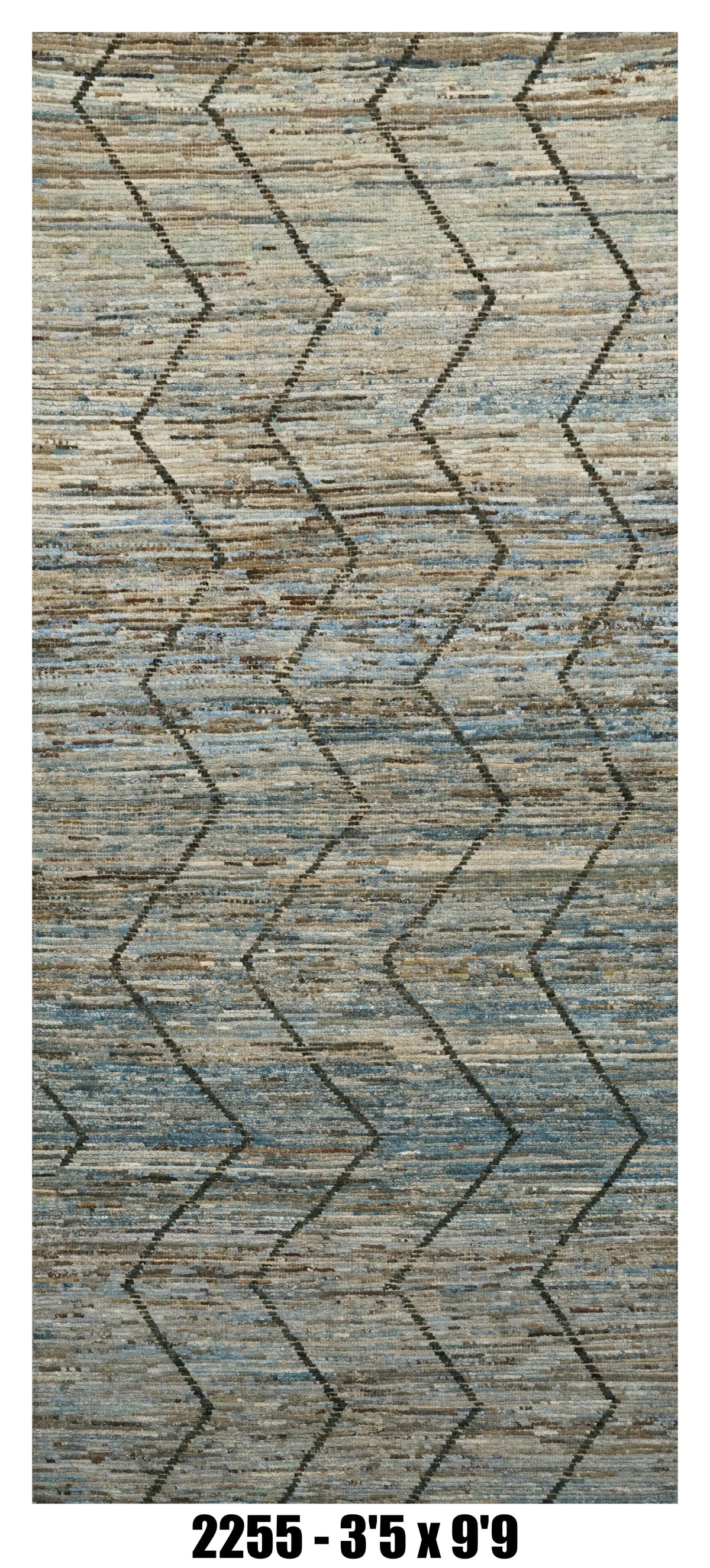 Moroccan Runner Rug 3'5" x 9'9"  |   Blue Gray Chevron Hallway Rug
