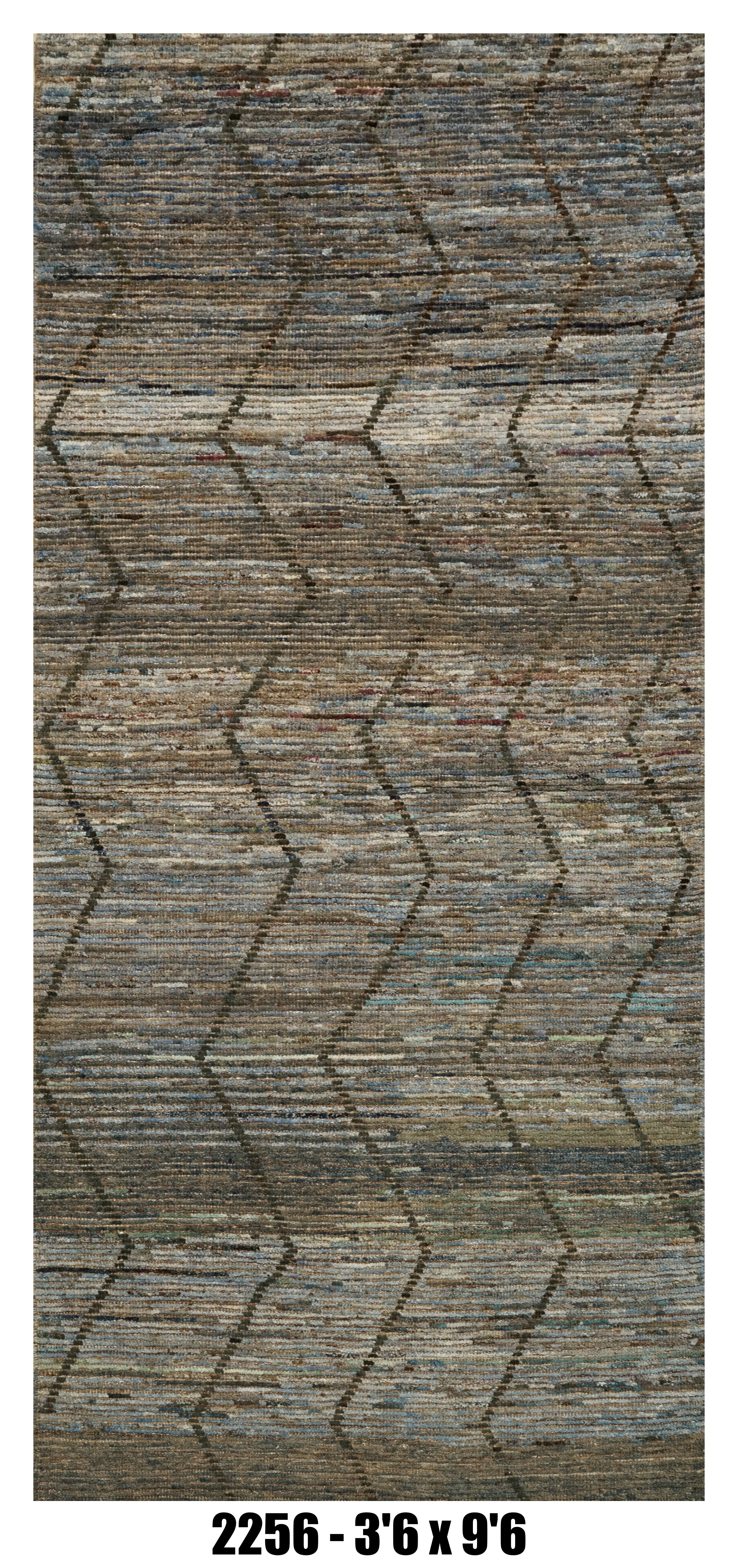 Moroccan Runner Rug 3'6" x 9'6" | Blue Gray Chevron Hallway Rug