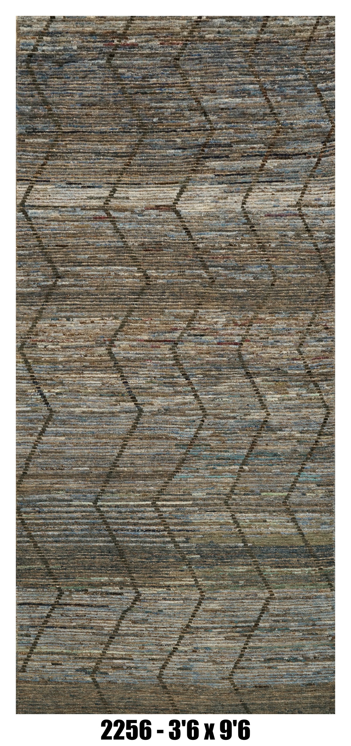 Moroccan Runner Rug 3'6" x 9'6" | Blue Gray Chevron Hallway Rug