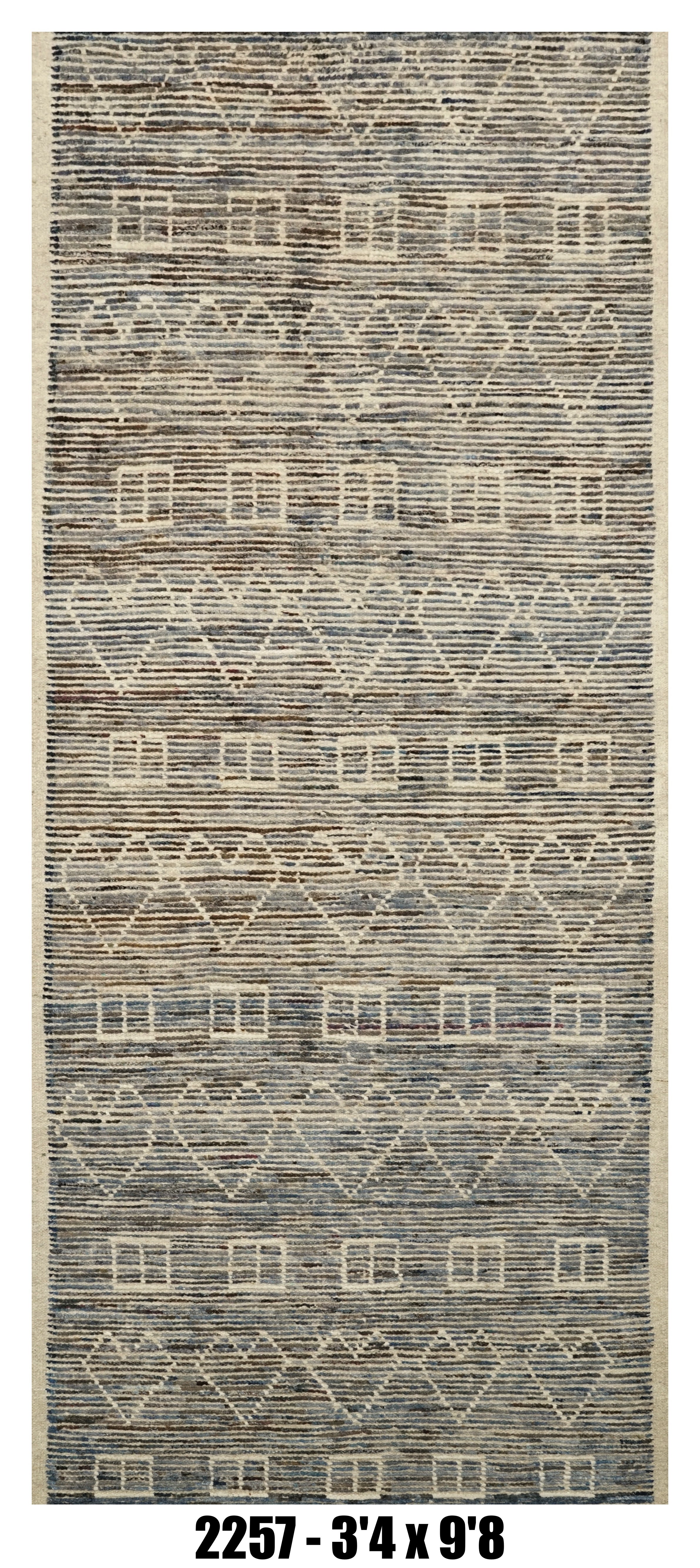 Moroccan Runner Rug 3'4" x 9'8" | Blue Gray Tribal Geometric Hallway Rug