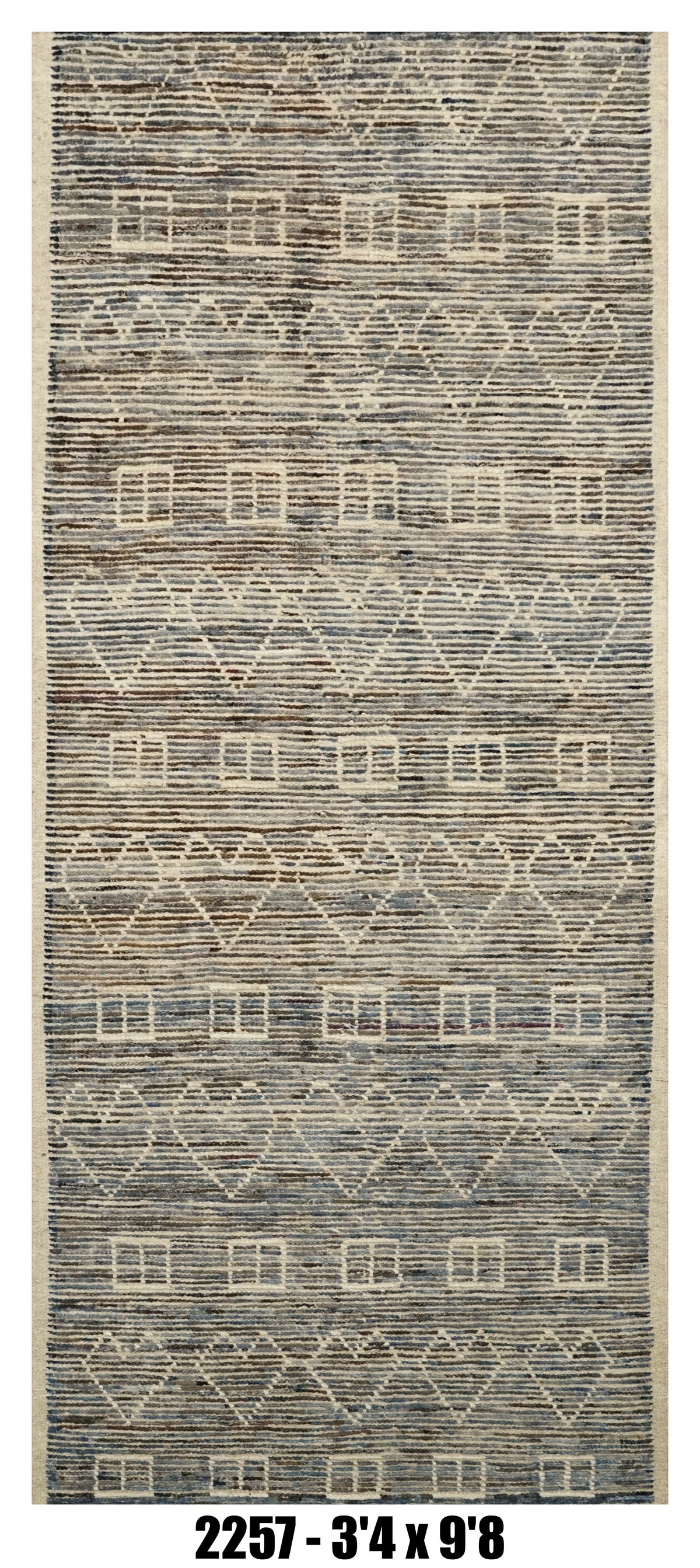 Moroccan Runner Rug 3'4" x 9'8" | Blue Gray Tribal Geometric Hallway Rug