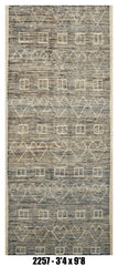 Moroccan Runner Rug 3'4" x 9'8" | Blue Gray Tribal Geometric Hallway Rug