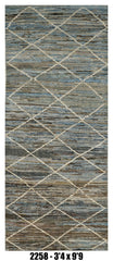 Moroccan Runner Rug 3'4" x 9'9" |   Blue Gray Diamond Lattice Hallway Rug