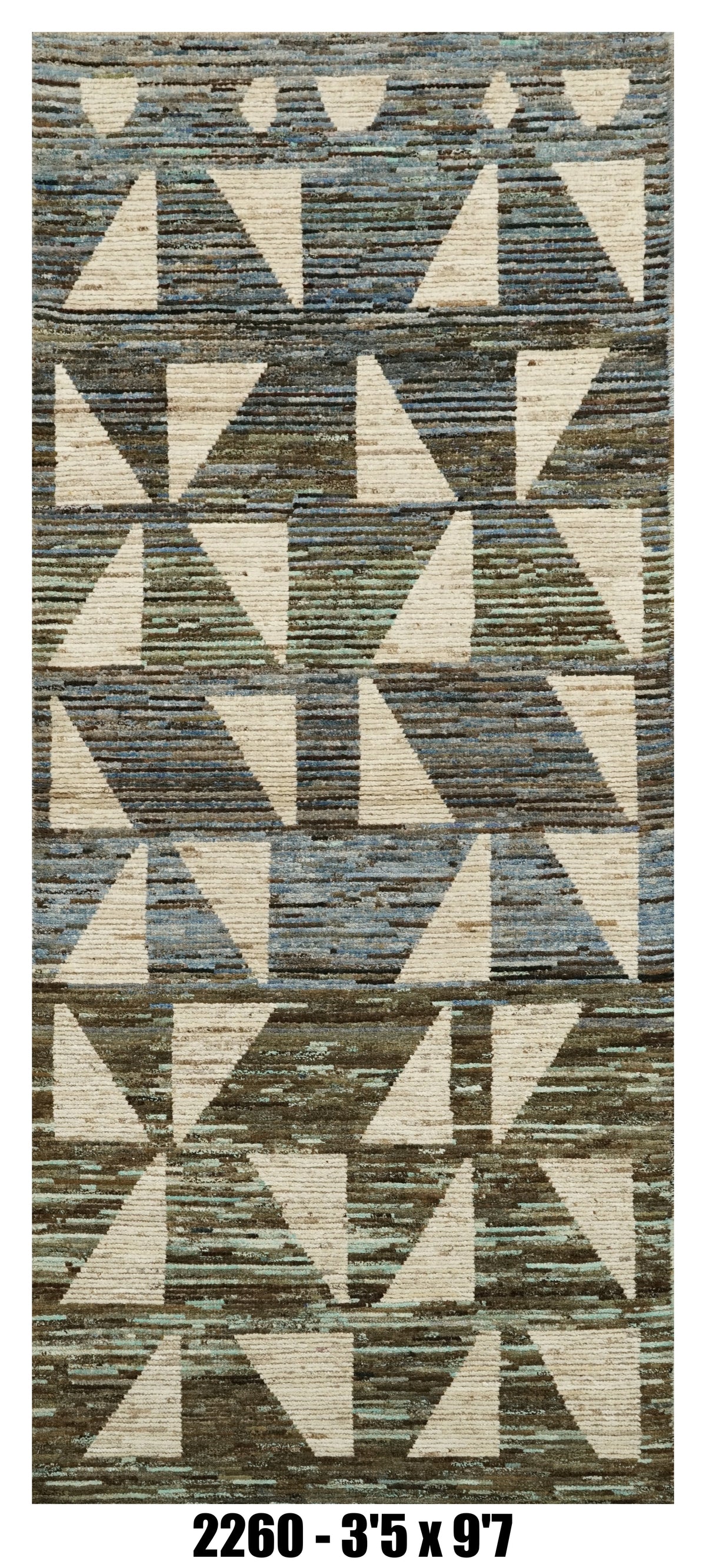 Moroccan Runner Rug 3'5" x 9'7"  |  Blue Gray Tribal Triangle Hallway Rug