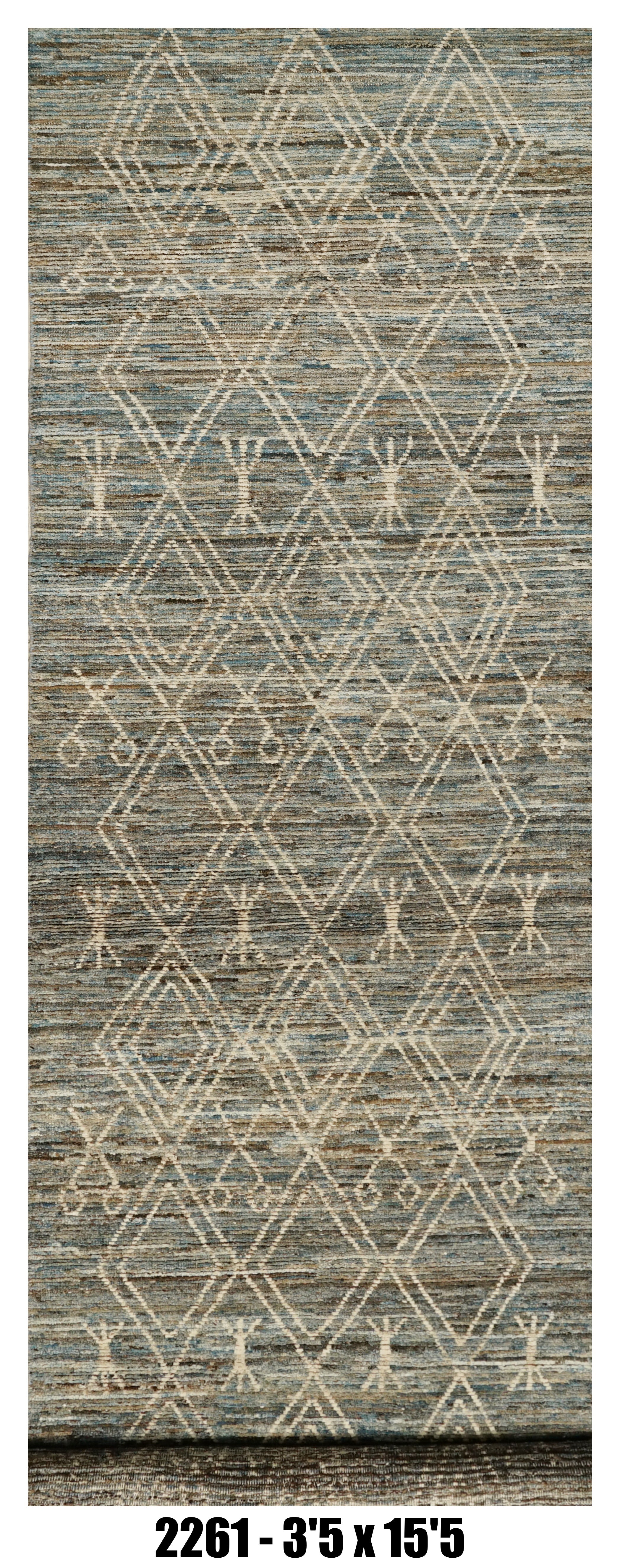 Moroccan Runner Rug 3'5" x 15'5" | Blue Gray Tribal Diamond Hallway Rug