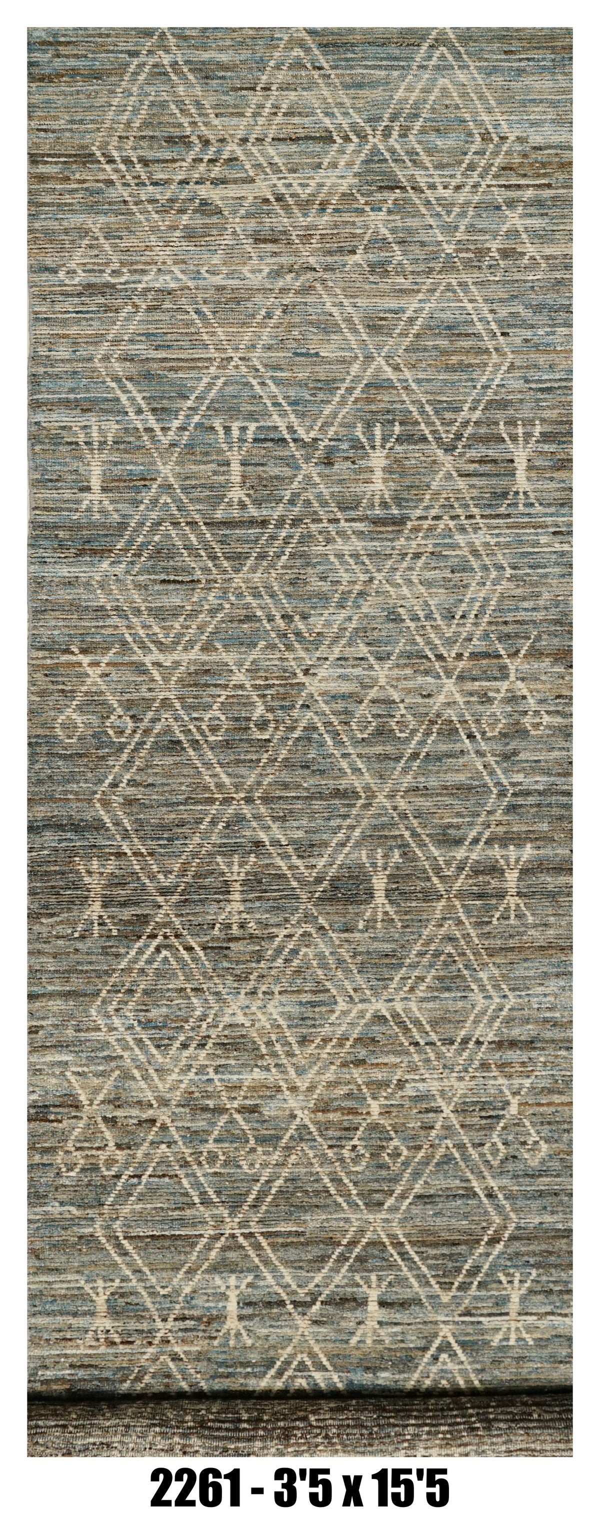 Moroccan Runner Rug 3'5" x 15'5" | Blue Gray Tribal Diamond Hallway Rug