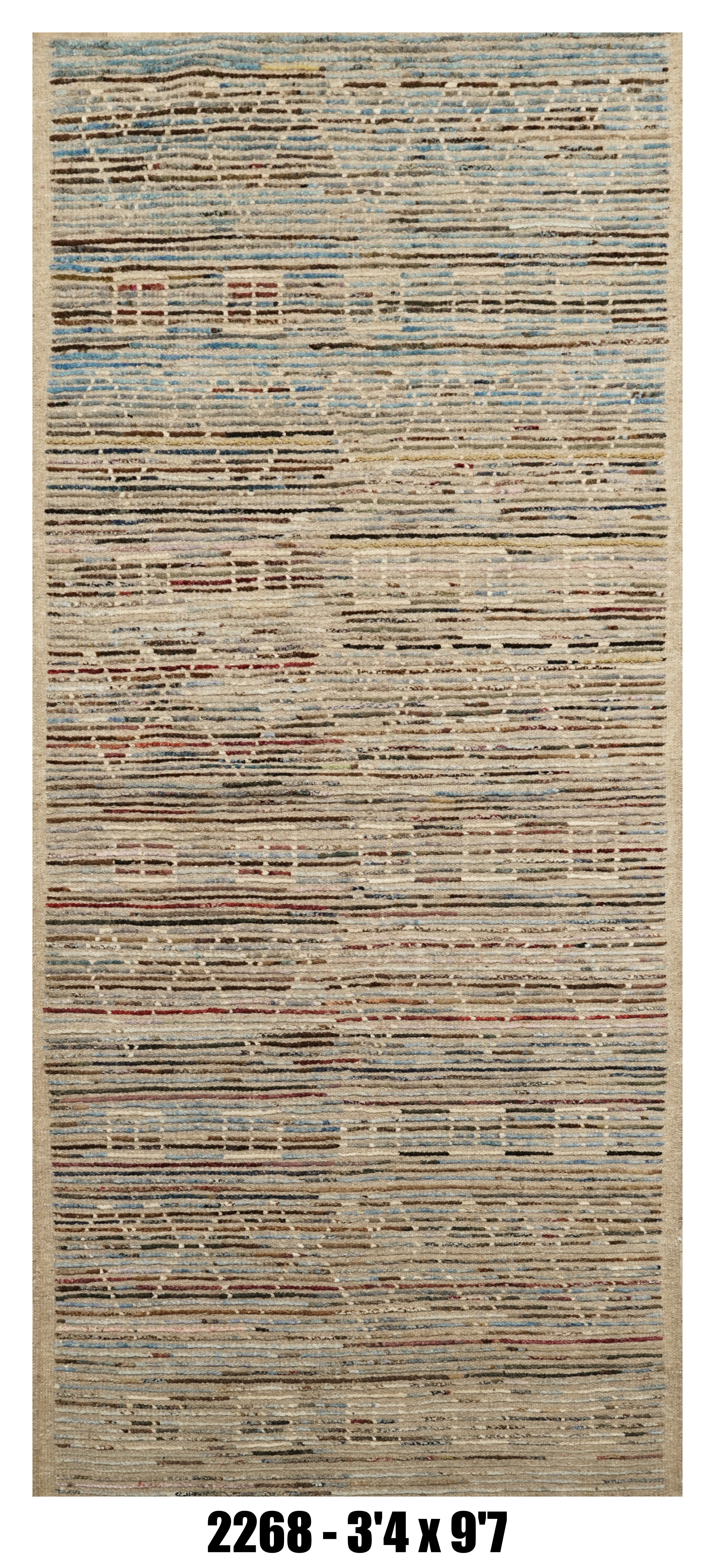 Moroccan Runner Rug 3'4" x 9'7"  |  Neutral Striped Tribal Hallway Rug
