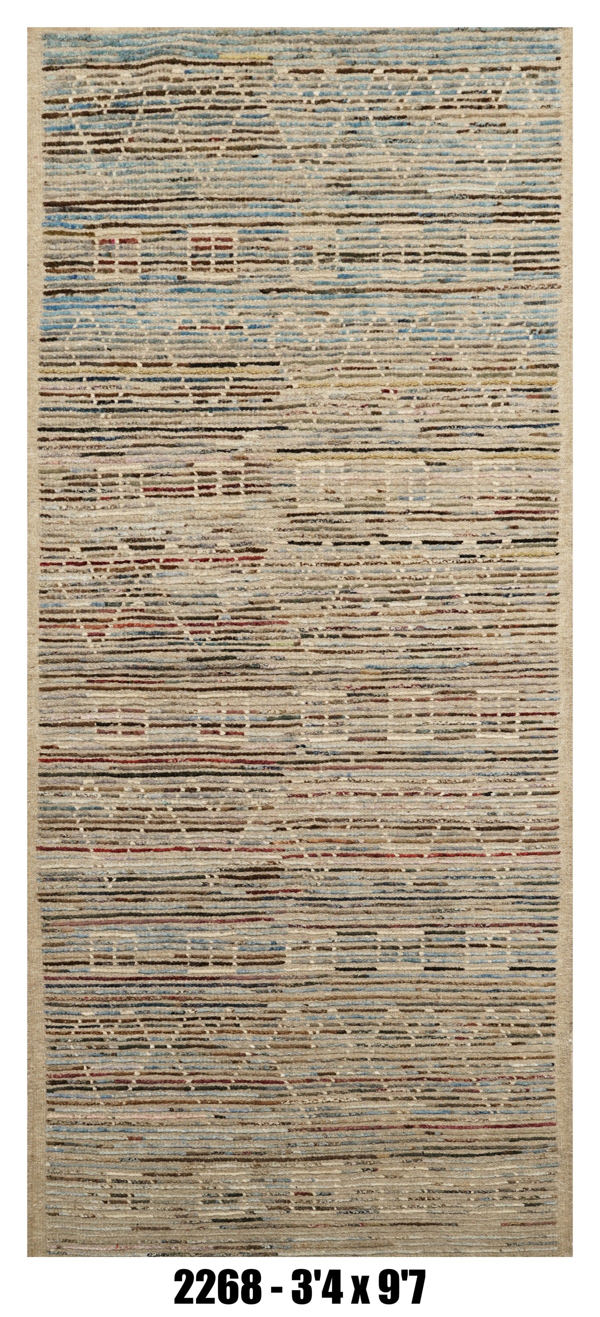Moroccan Runner Rug 3'4" x 9'7"  |  Neutral Striped Tribal Hallway Rug