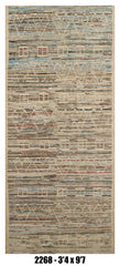 Moroccan Runner Rug 3'4" x 9'7"  |  Neutral Striped Tribal Hallway Rug