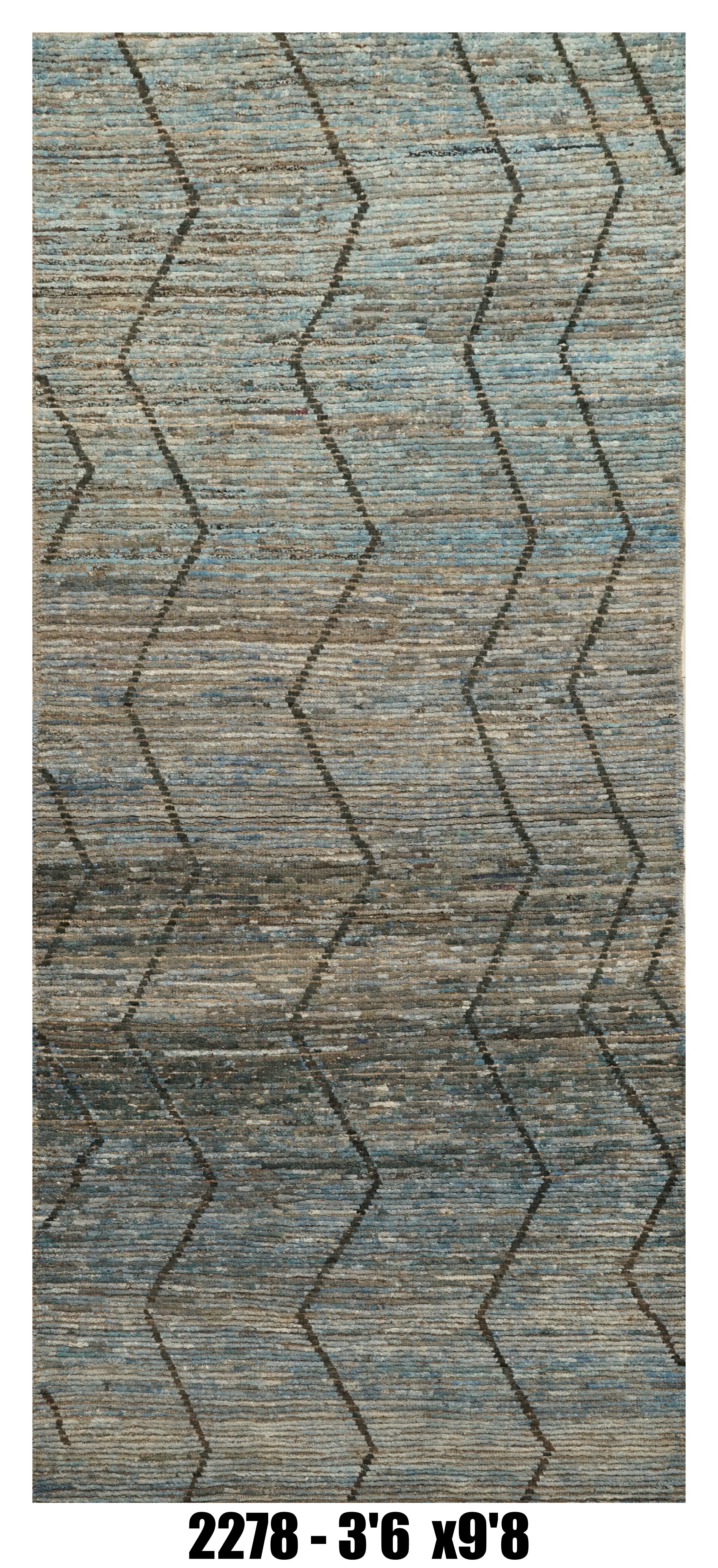 Moroccan Runner Rug 3'6" x 9'8" |  Blue Gray Chevron Hallway Rug