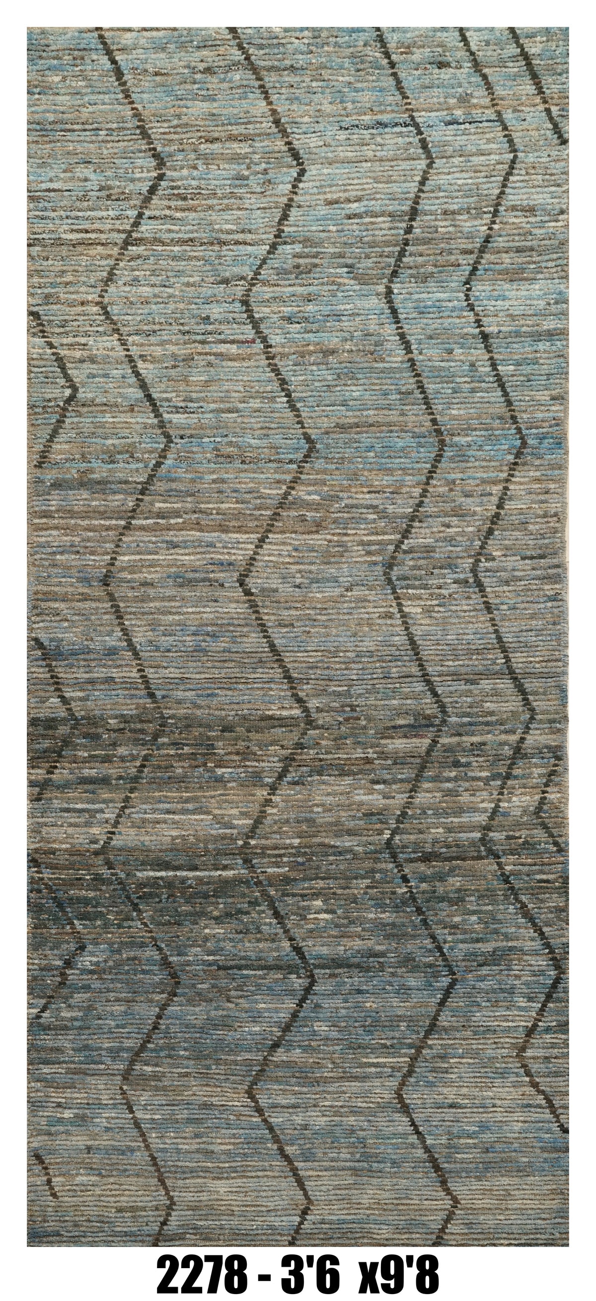 Moroccan Runner Rug 3'6" x 9'8" |  Blue Gray Chevron Hallway Rug