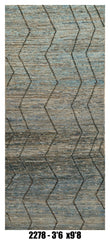 Moroccan Runner Rug 3'6" x 9'8" |  Blue Gray Chevron Hallway Rug