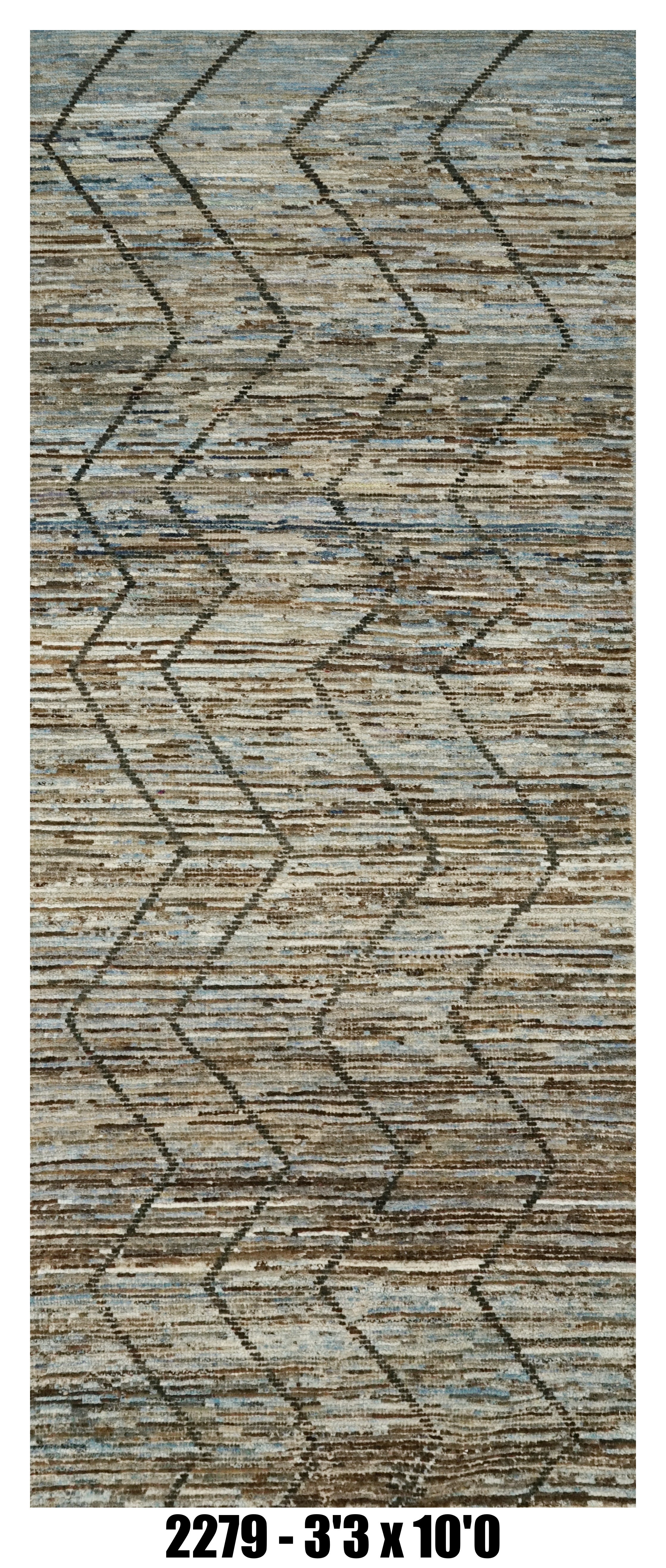 Moroccan Runner Rug 3'3" x 10'0" | Blue Gray Chevron Hallway Rug