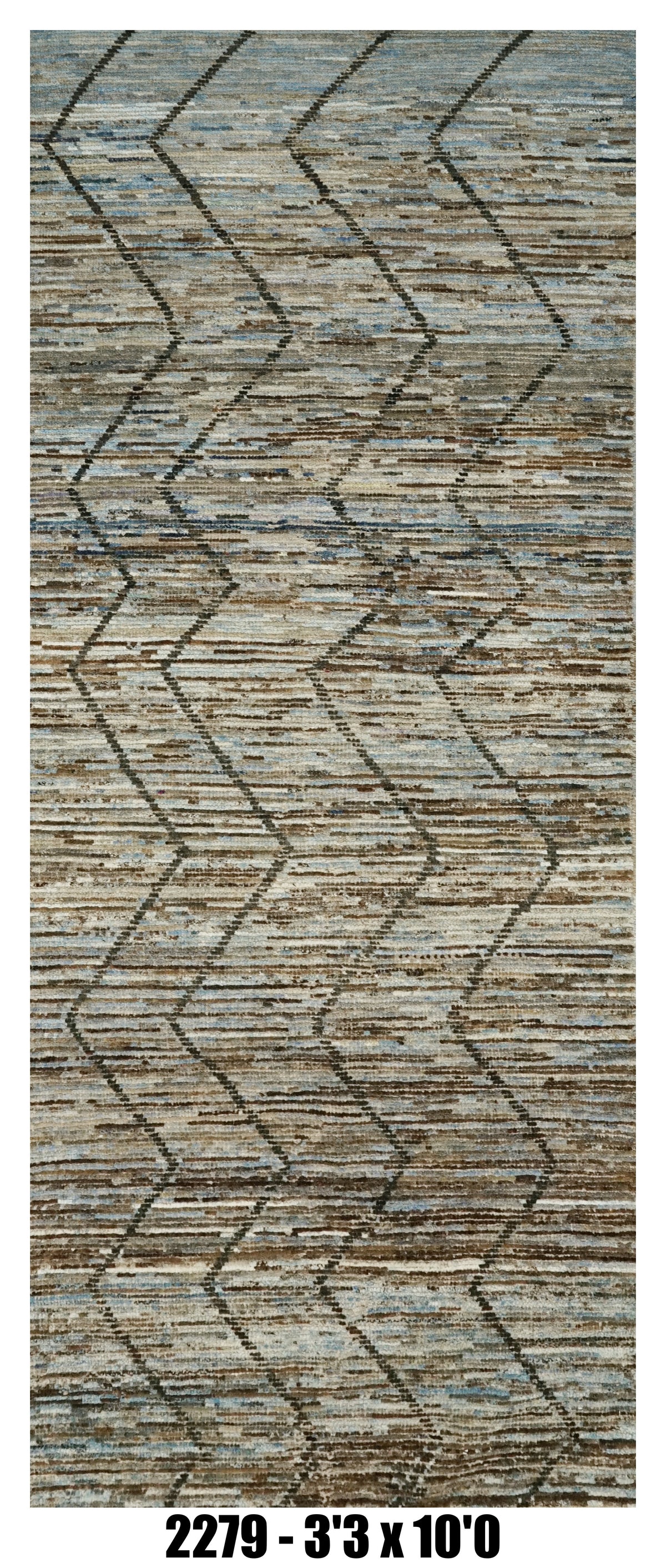 Moroccan Runner Rug 3'3" x 10'0" | Blue Gray Chevron Hallway Rug