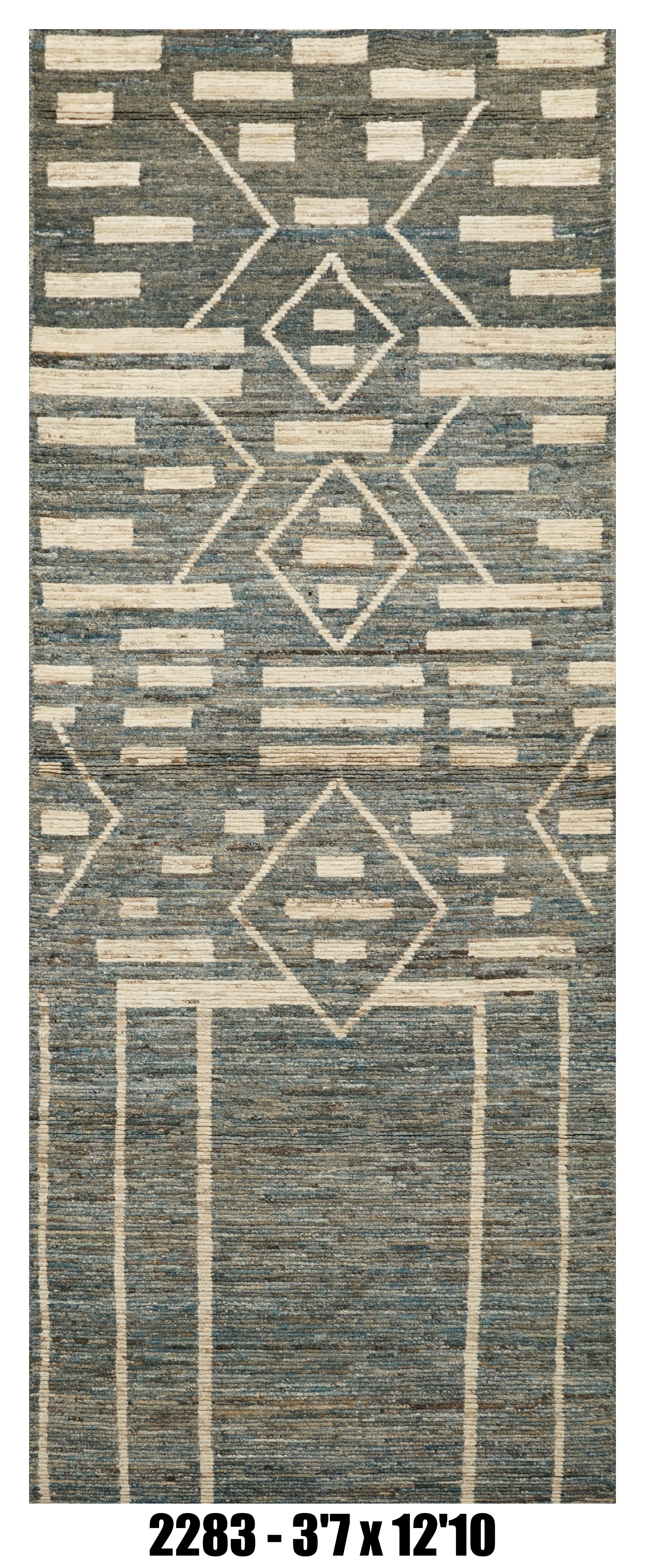 Moroccan Runner Rug 3'7" x 12'10"  | Blue Gray Tribal Geometric Hallway Rug