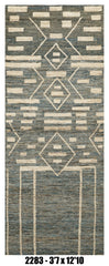 Moroccan Runner Rug 3'7" x 12'10"  | Blue Gray Tribal Geometric Hallway Rug